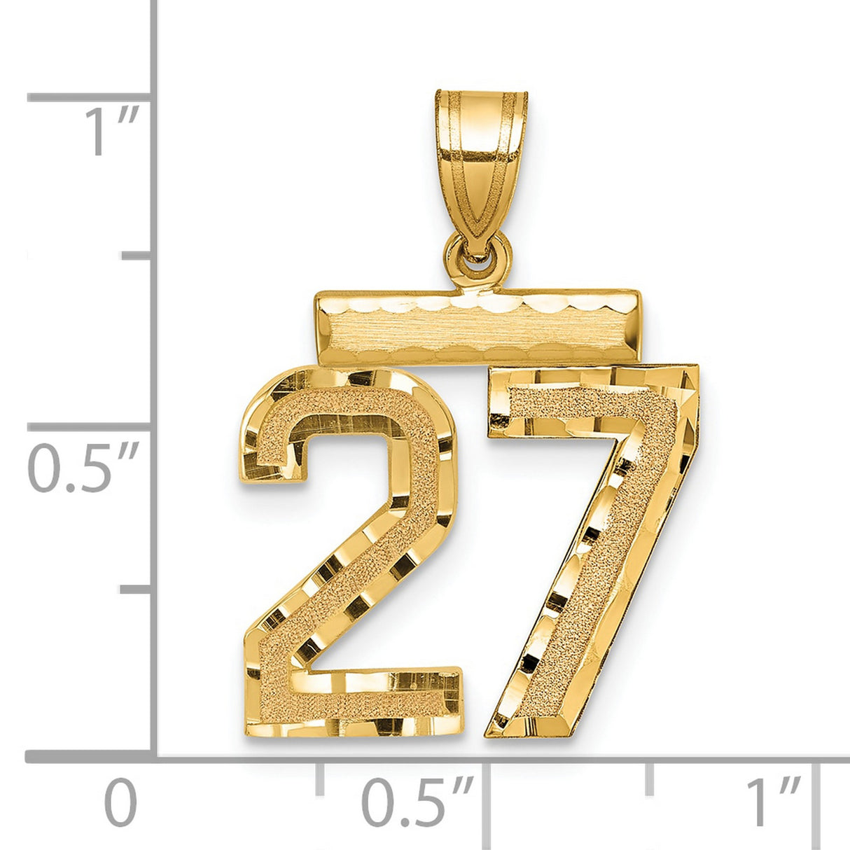 14k Yellow Gold Number 27 Pendant, High Polish Textured Sports Charm for Men and Women