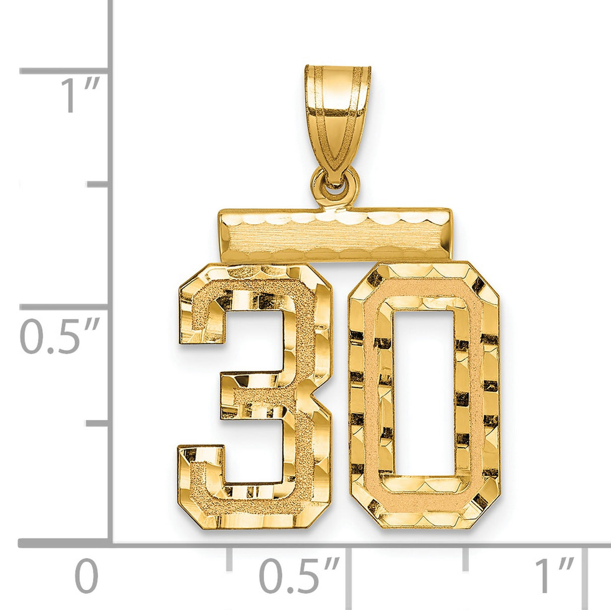 Medium Diamond-cut Number 30 Charm Pendant in Real 14k Yellow Gold