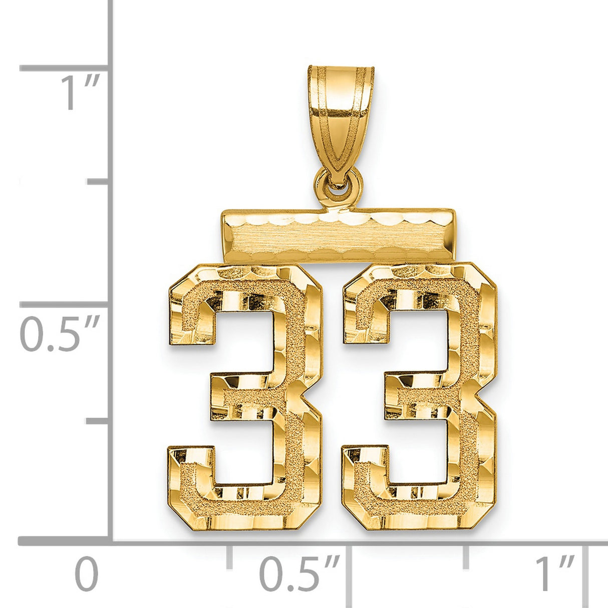 14k Yellow Gold Number 33 Pendant, Bold Textured Sports Charm for Men or Unisex