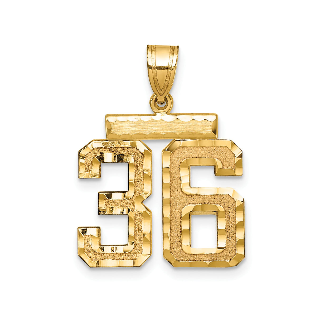 14k Yellow Gold Number 36 Pendant, Bold Textured Design, Hip Hop Sports Style Charm