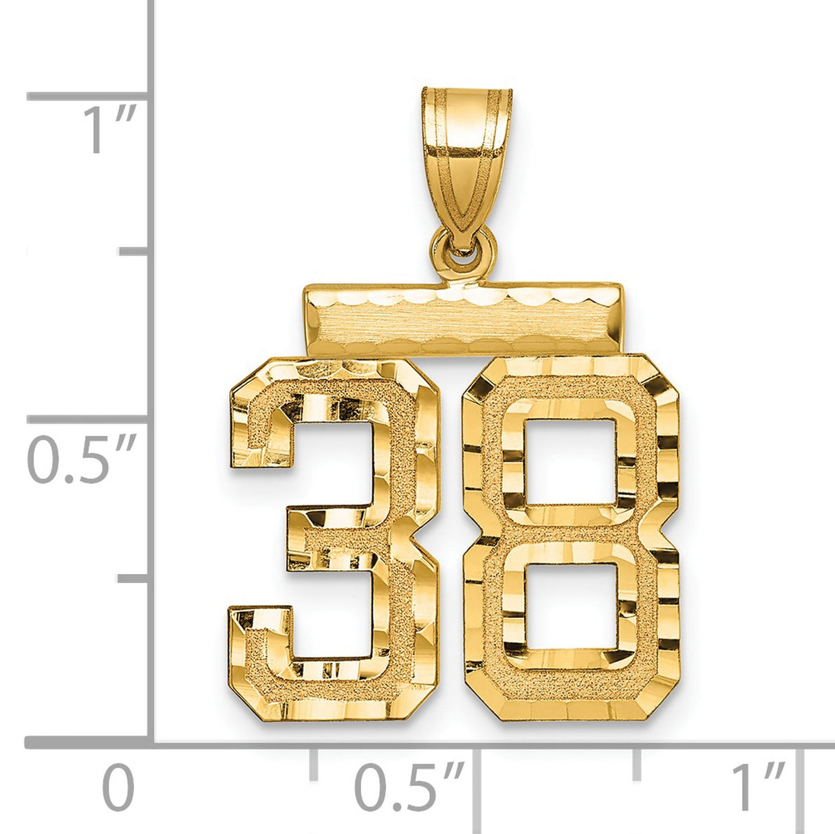 Medium Diamond-cut Number 38 Charm Pendant in Real 14k Yellow Gold