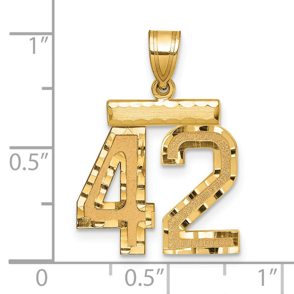 14k Yellow Gold Number 42 Pendant with Polished and Textured Finish, Unisex Sports Charm
