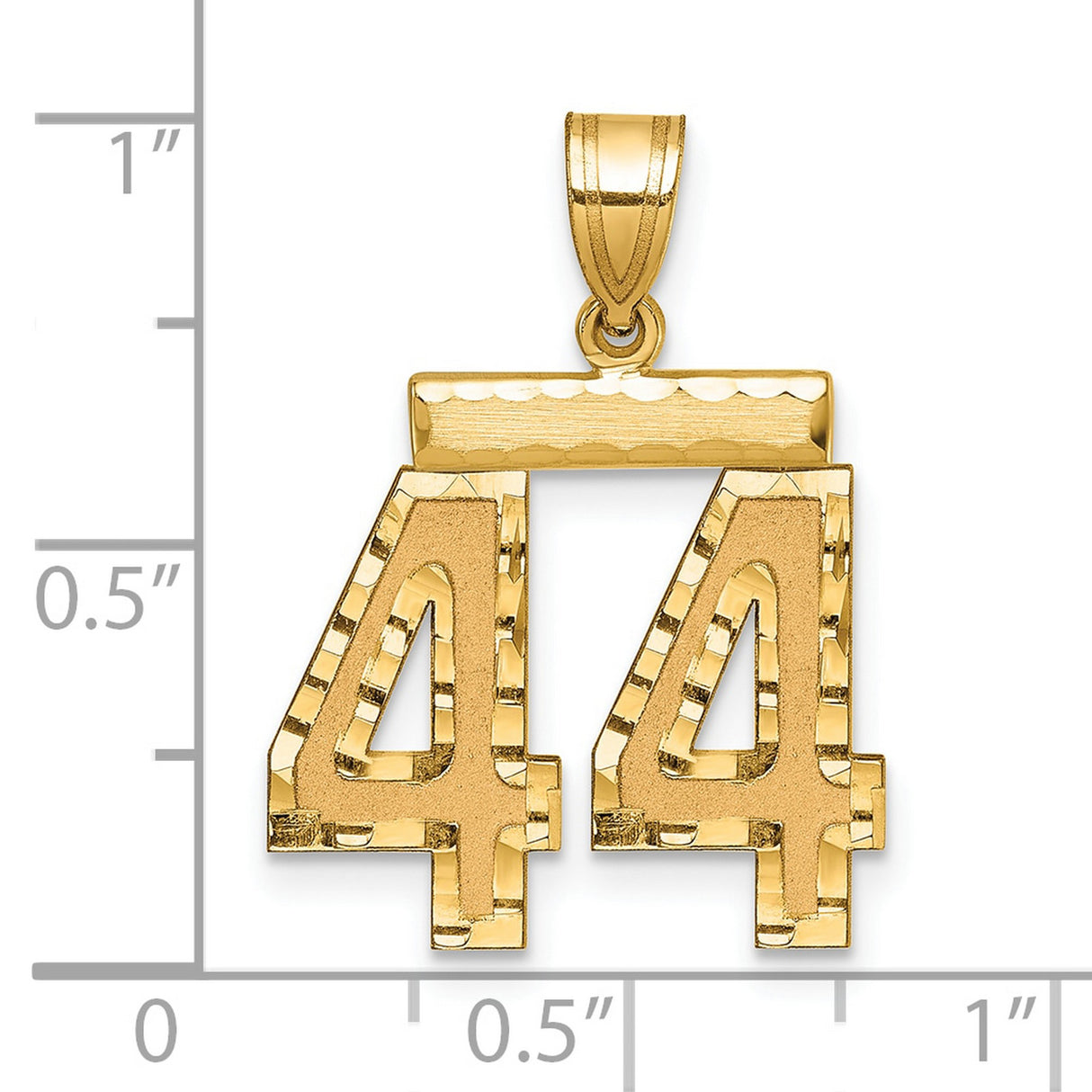 14k Yellow Gold Number 44 Pendant, Textured Edging, High Polish, Hip Hop Urban Style