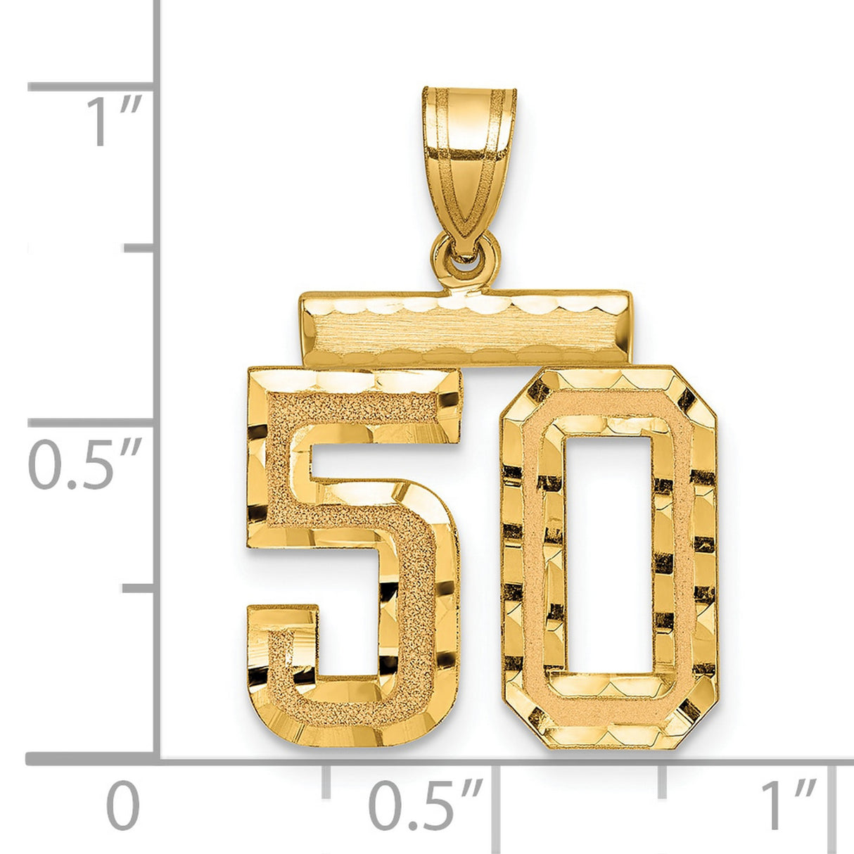 Medium Diamond-cut Number 50 Charm Pendant in Real 14k Yellow Gold