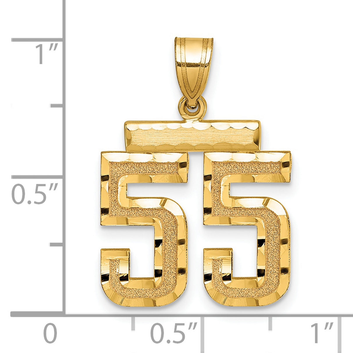 14k Yellow Gold Number 55 Pendant, Textured and Polished Sports Jersey Charm for Men or Unisex
