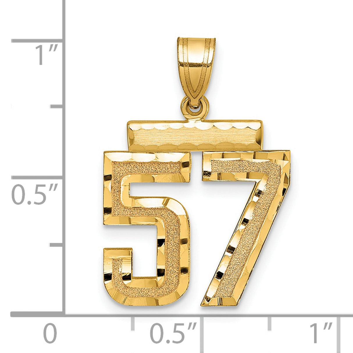 Medium Diamond-cut Number 57 Charm Pendant in Real 14k Yellow Gold