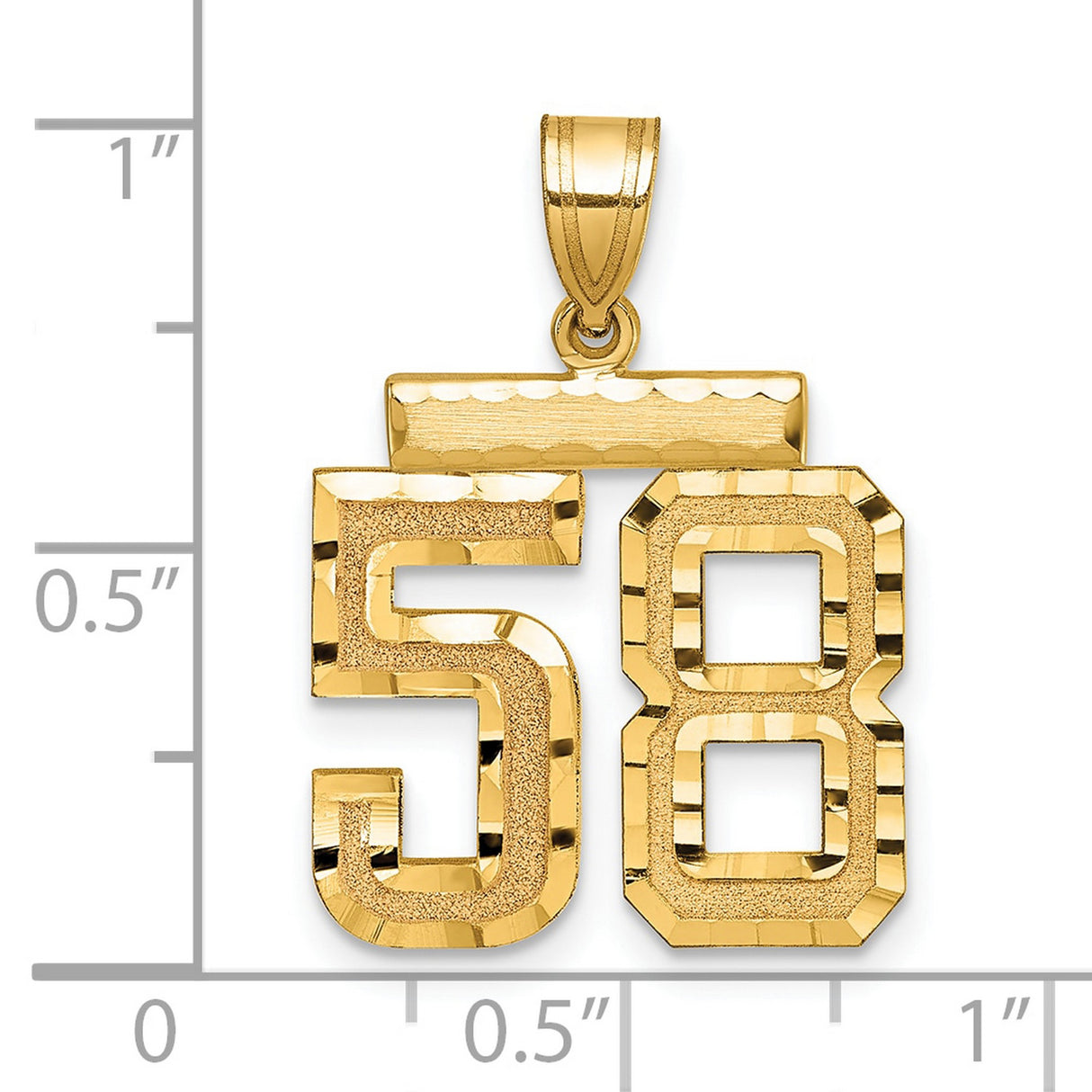 Medium Diamond-cut Number 58 Charm Pendant in Real 14k Yellow Gold