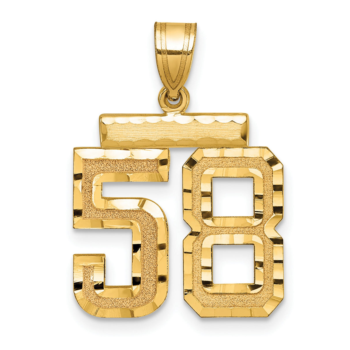 Medium Diamond-cut Number 58 Charm Pendant in Real 14k Yellow Gold