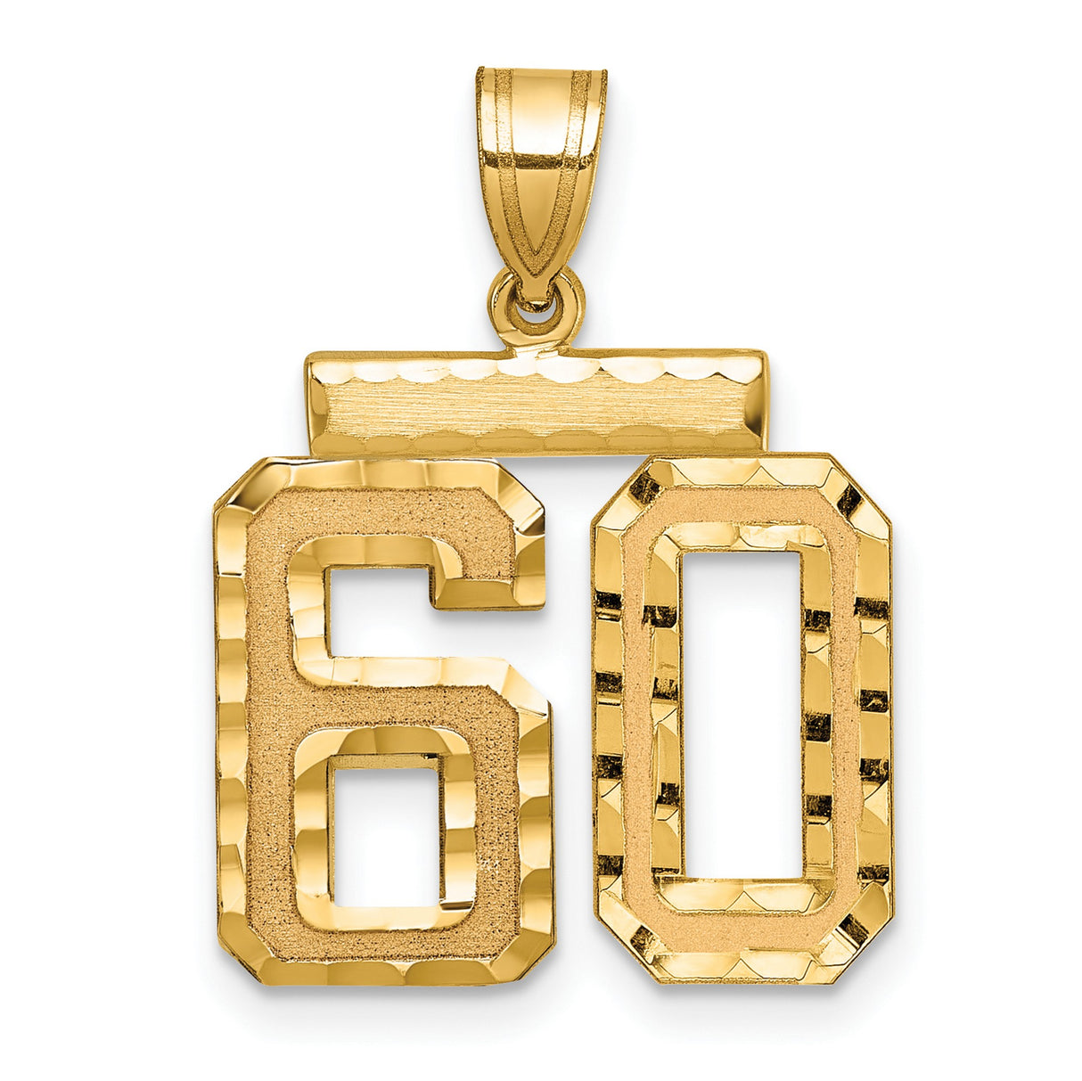 Medium Diamond-cut Number 60 Charm Pendant in Real 14k Yellow Gold