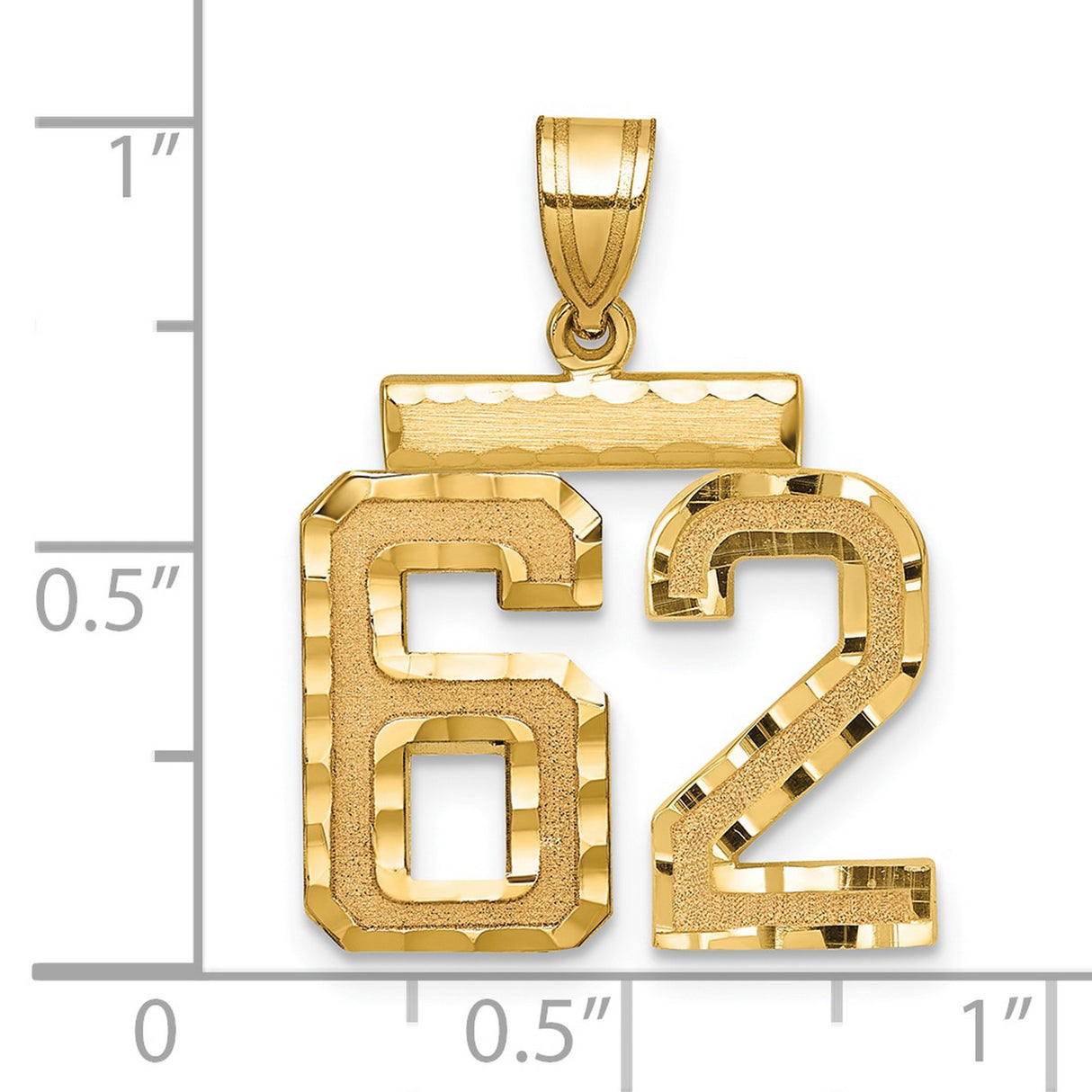 Medium Diamond-cut Number 62 Charm Pendant in Real 14k Yellow Gold