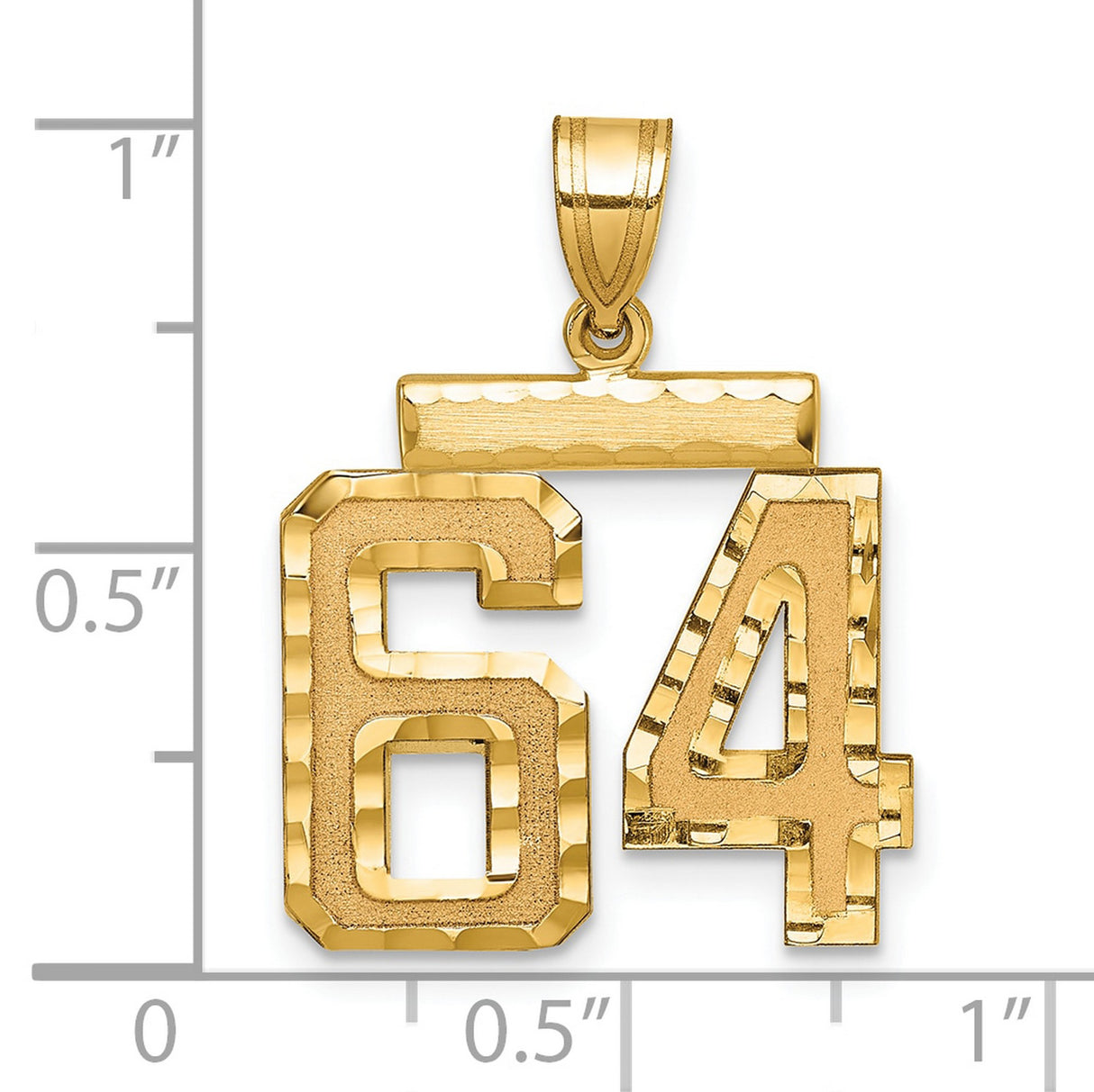 Medium Diamond-cut Number 64 Charm Pendant in Real 14k Yellow Gold