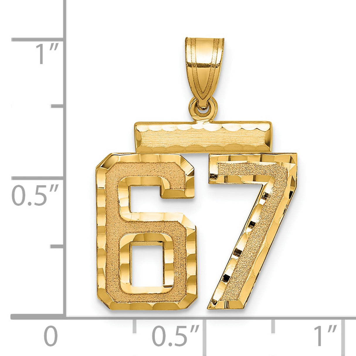 Medium Diamond-cut Number 67 Charm Pendant in Real 14k Yellow Gold