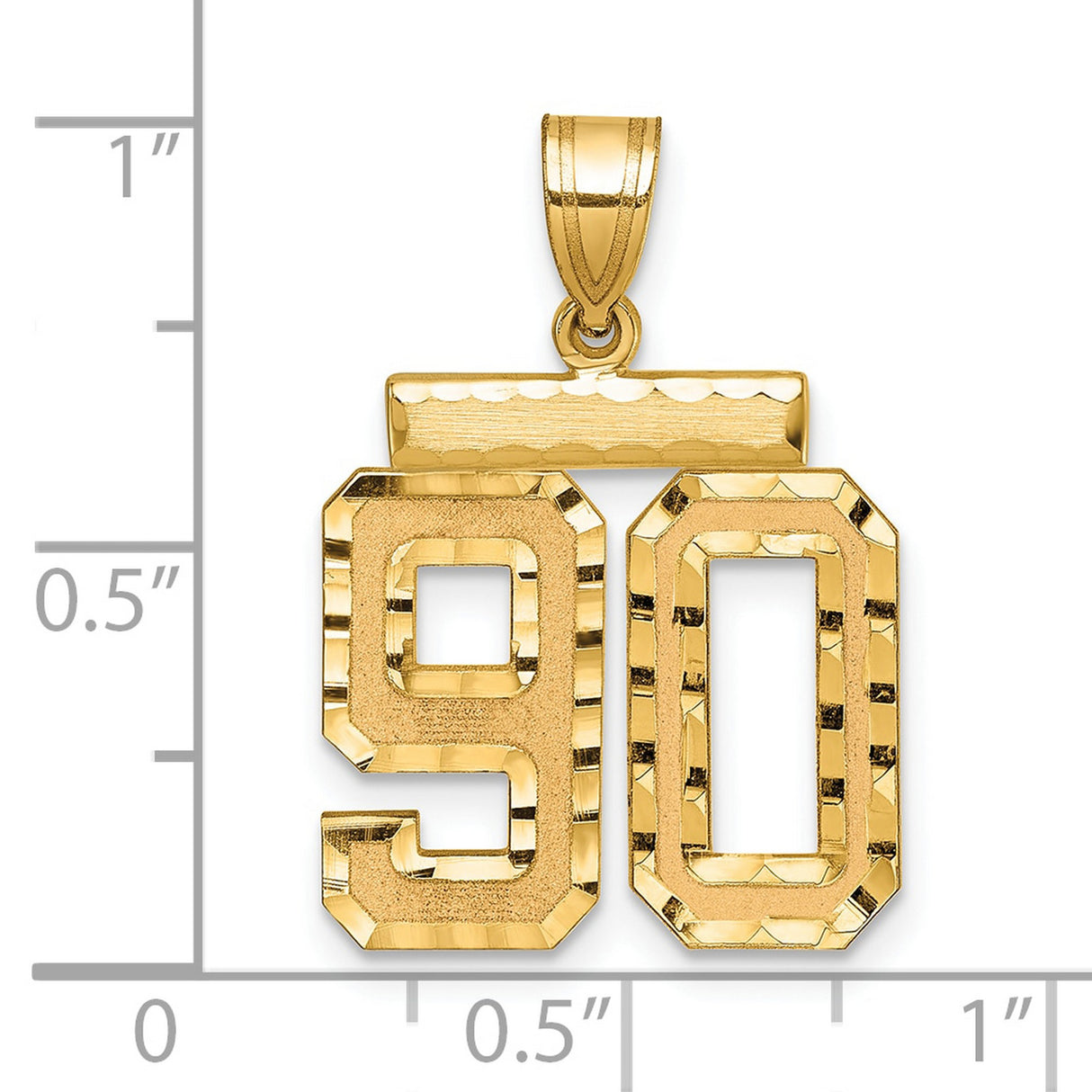 14k Yellow Gold Number 90 Pendant Charm, Textured Diamond-Cut Finish, Athletic Style