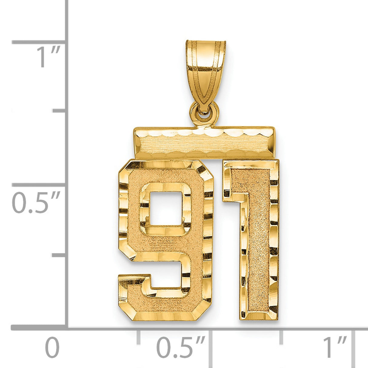 Medium Diamond-cut Number 91 Charm Pendant in Real 14k Yellow Gold