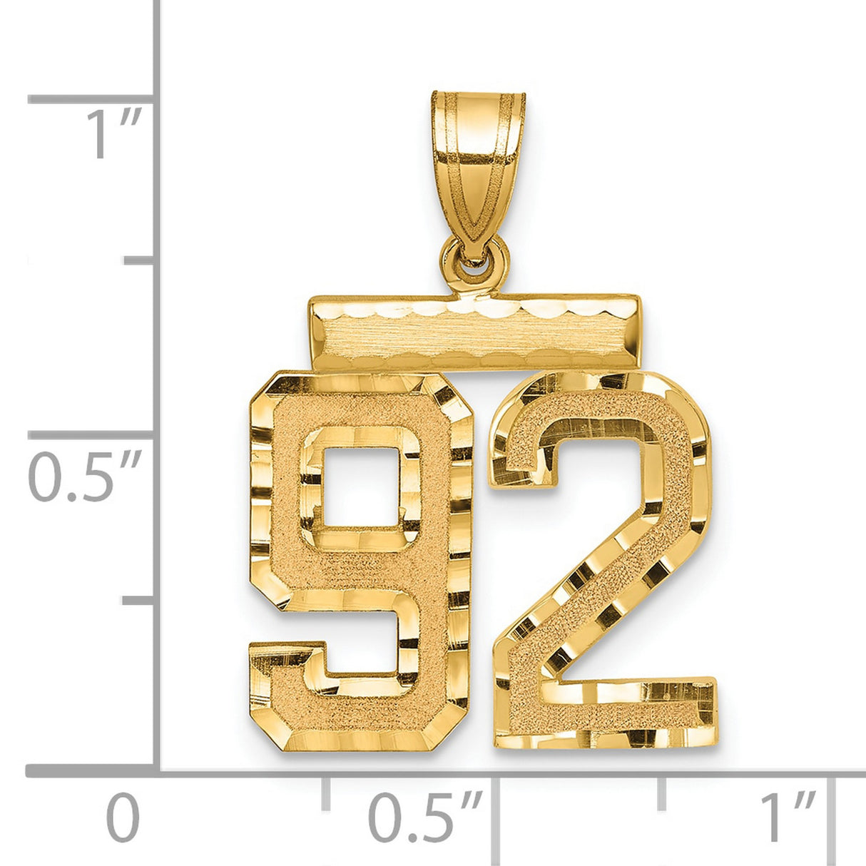 Medium Diamond-cut Number 92 Charm Pendant in Real 14k Yellow Gold