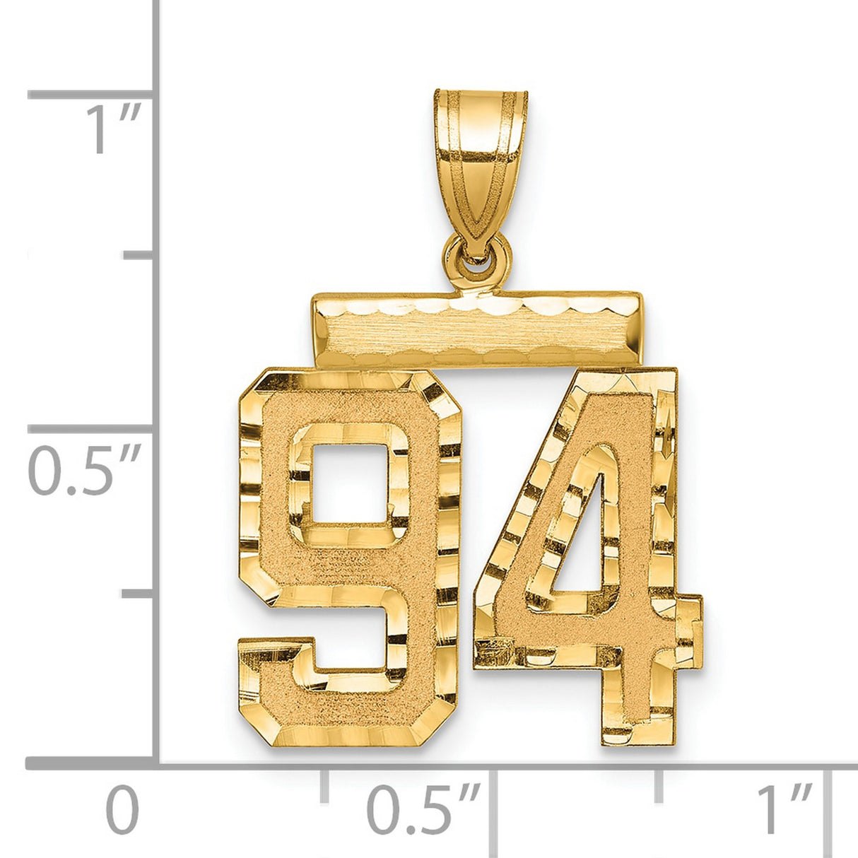 Medium Diamond-cut Number 94 Charm Pendant in Real 14k Yellow Gold