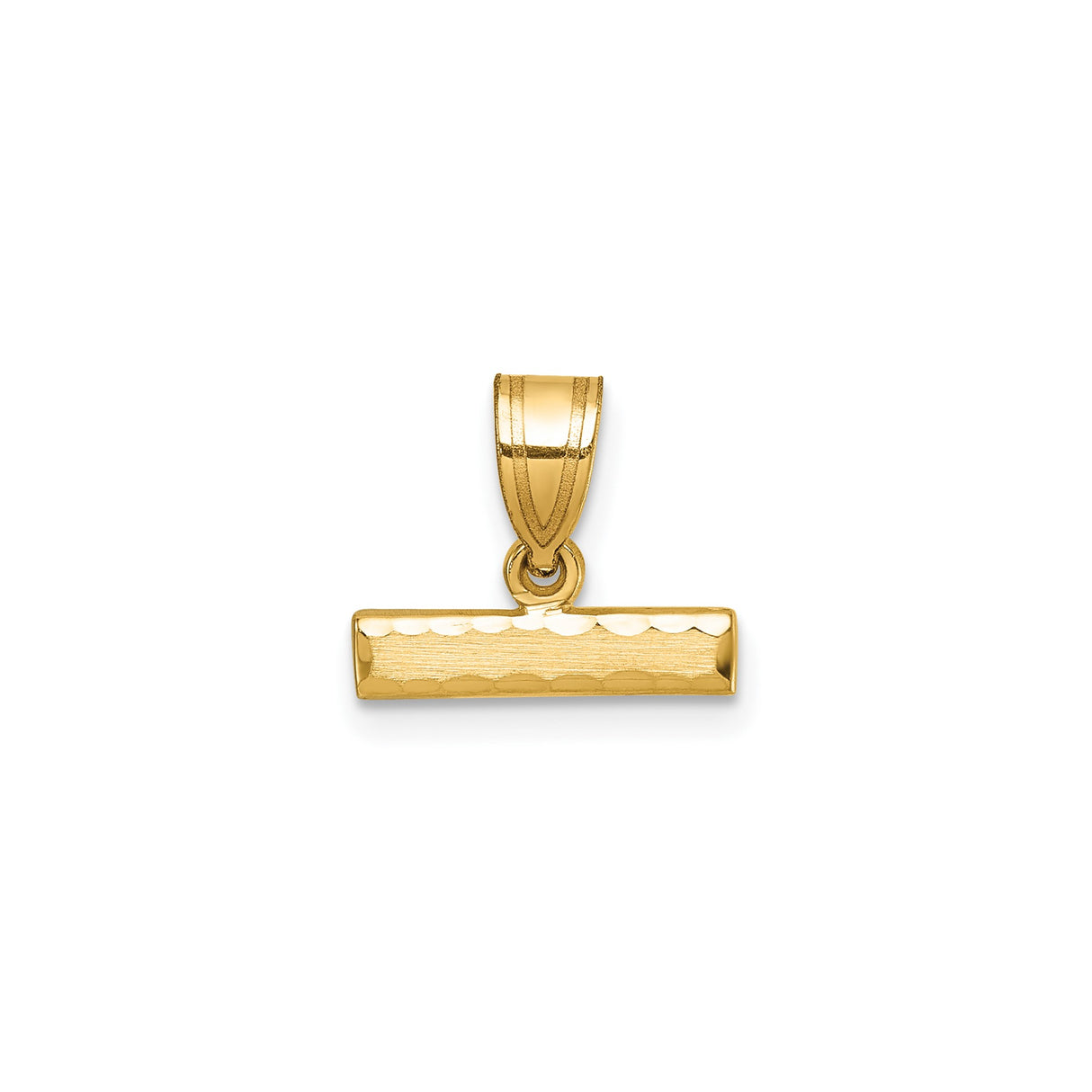 14k Yellow Gold Bar Pendant with Textured Finish and Polished Edge, Modern Minimalist Charm