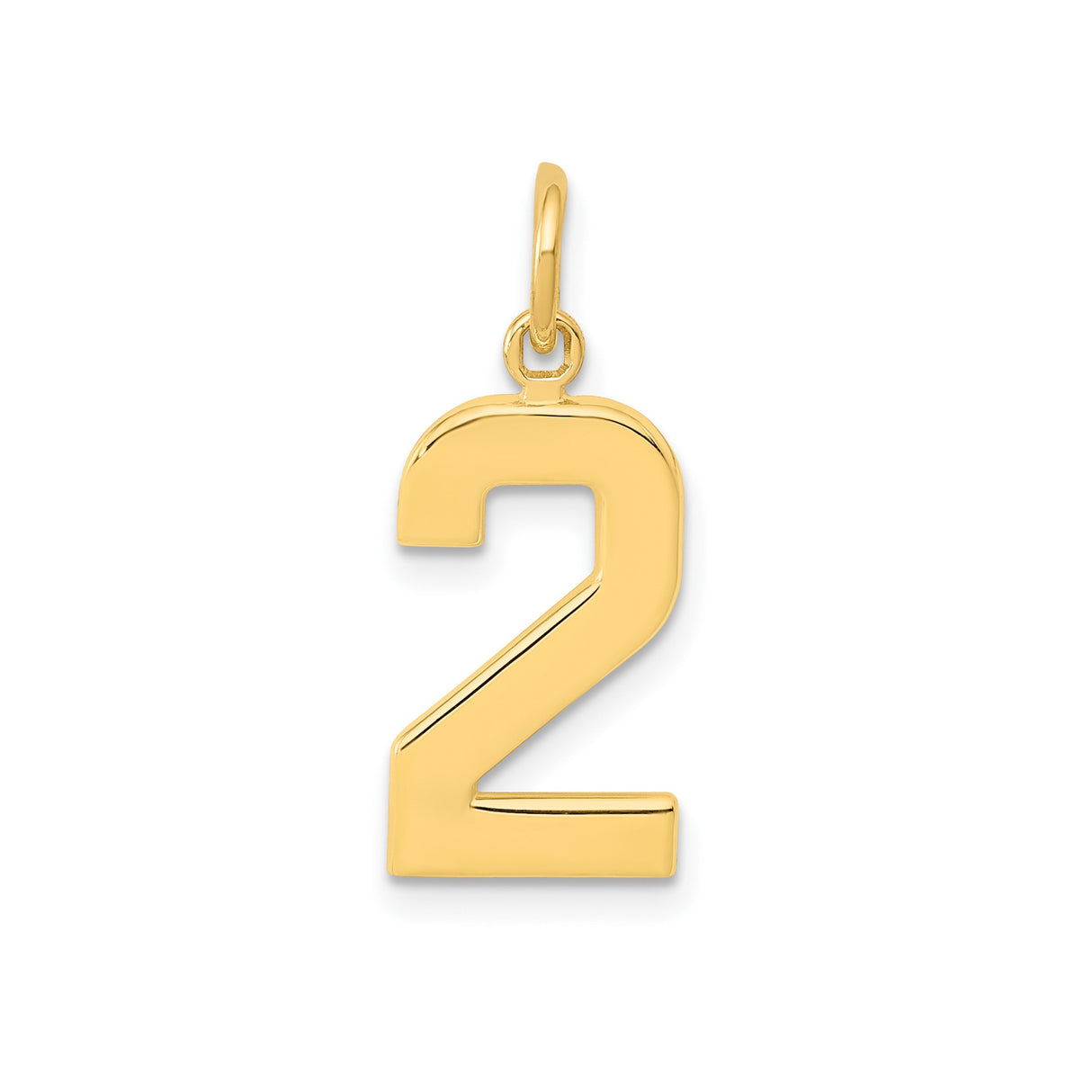 14k Yellow Gold Number 2 Pendant Charm, Polished Numeric Design, Minimalist Unisex Jewelry