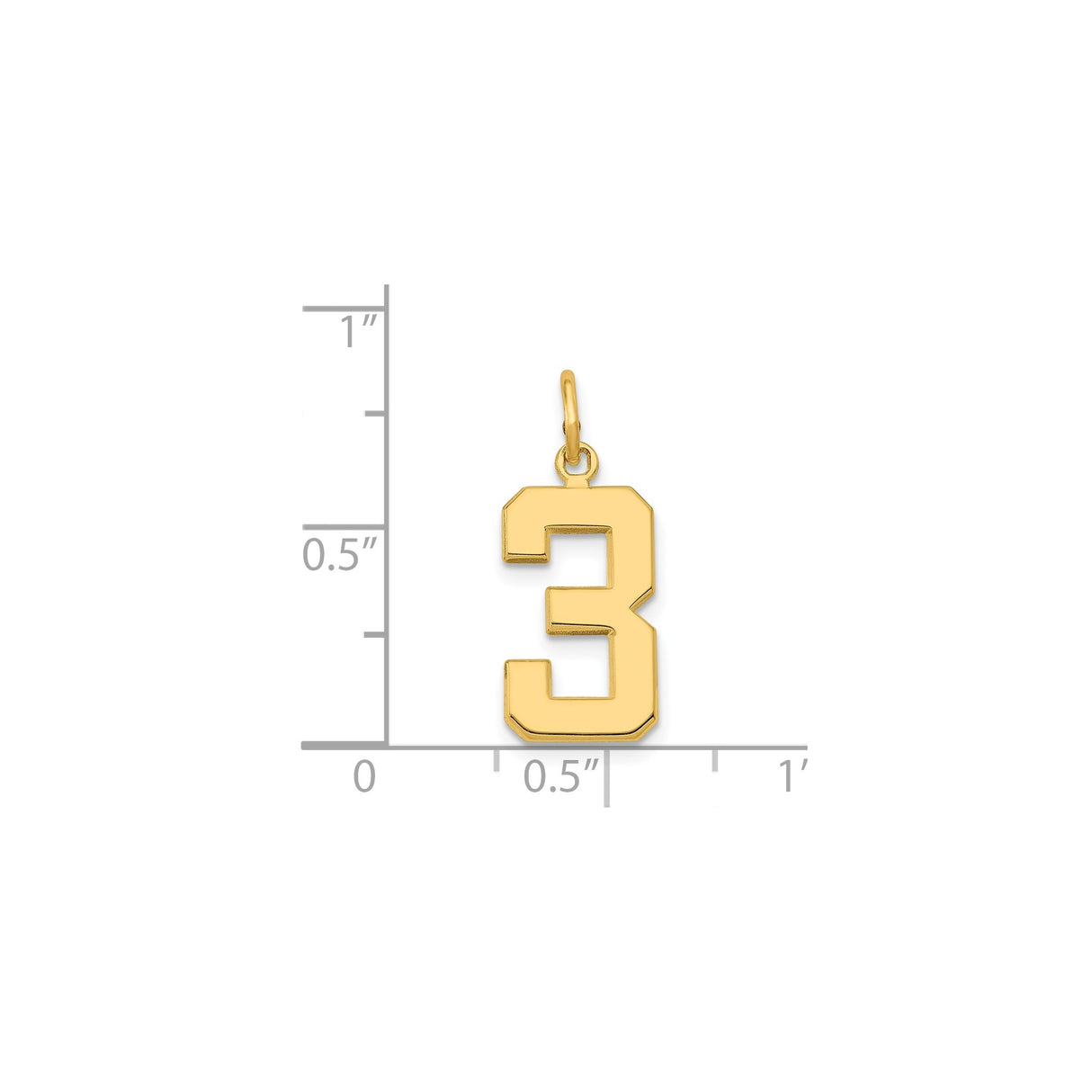 14k Yellow Gold Number Three Pendant Charm, Bold Block Design for Men and Women