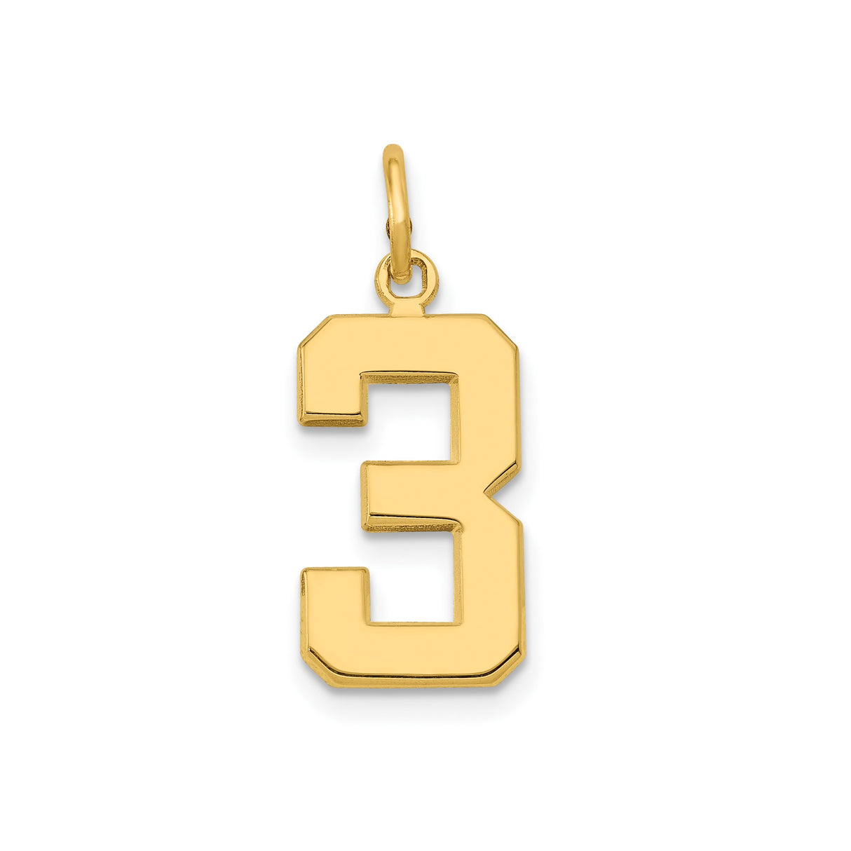 14k Yellow Gold Number Three Pendant Charm, Bold Block Design for Men and Women
