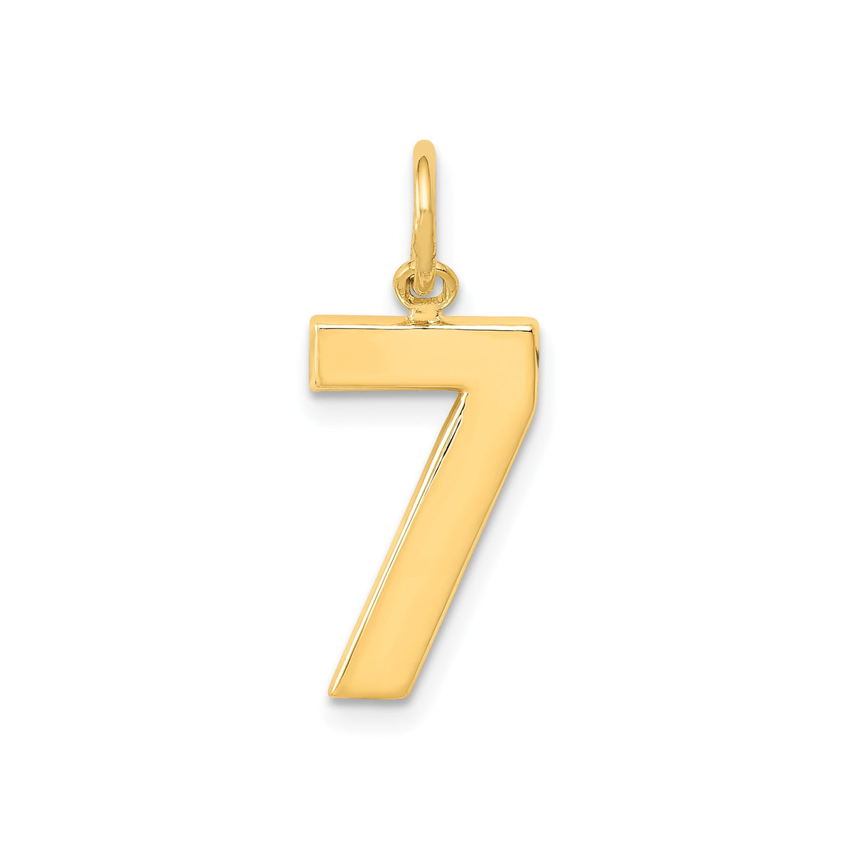 14k Yellow Gold Number 7 Pendant Charm, Polished Numeric Symbolic Jewelry for Women or Unisex