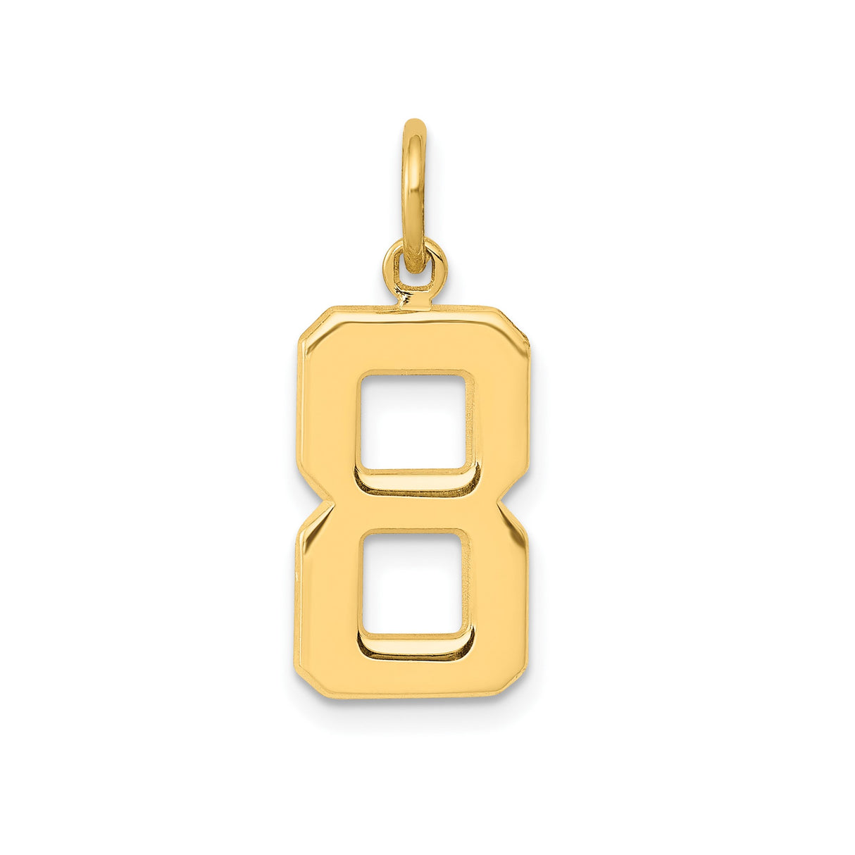 14k Yellow Gold Number 8 Pendant Charm, Open Cut Block Style, Unisex Numerology Jewelry