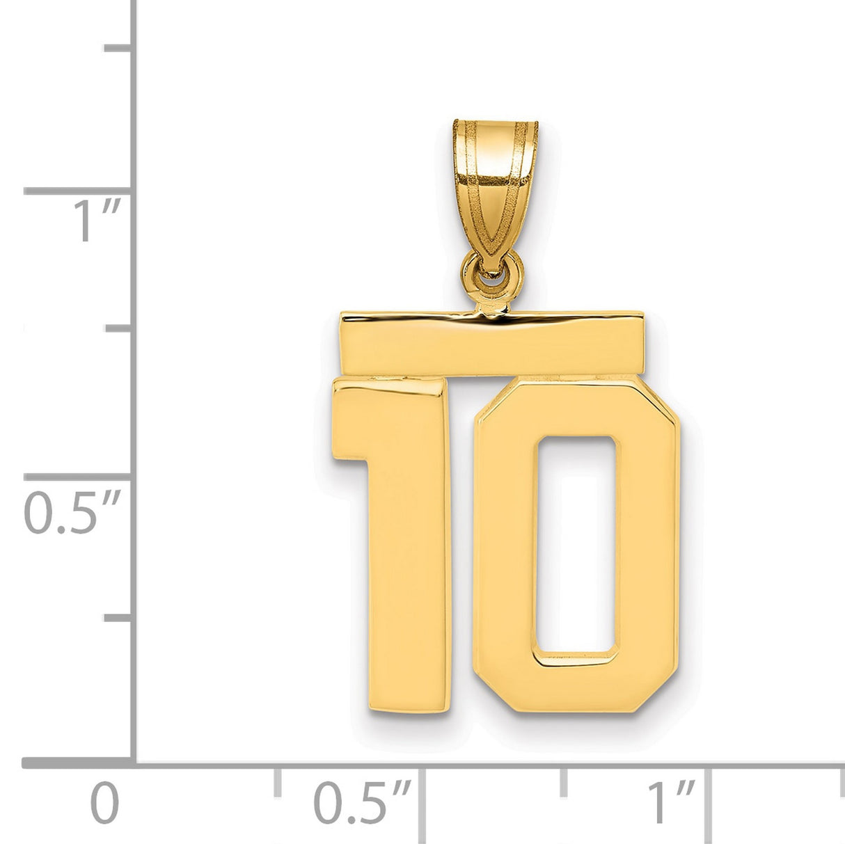 14k Yellow Gold Number 10 Pendant, Polished Block Style, Modern Bail, Sports Charm for Men or Unisex