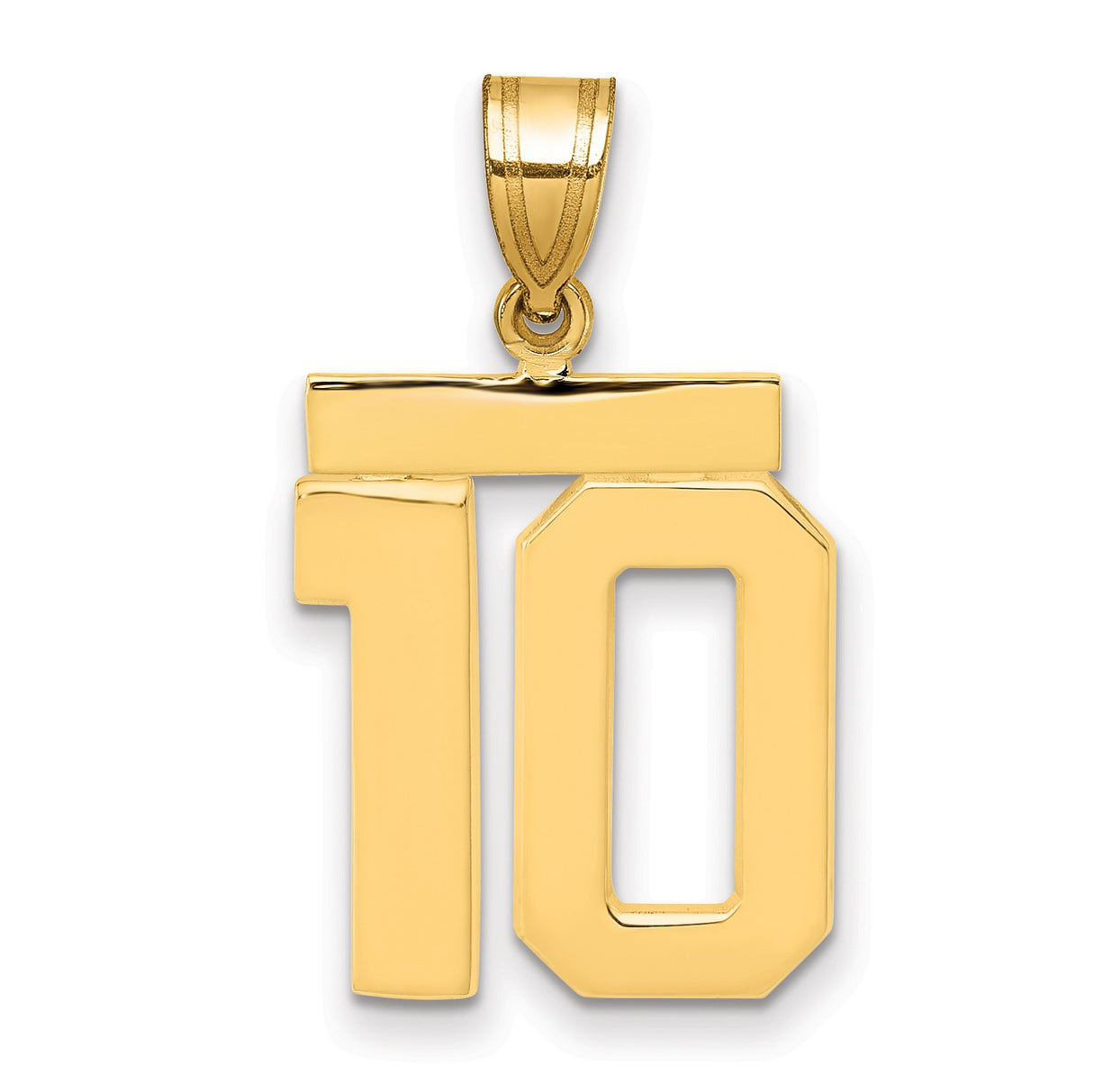 14k Yellow Gold Number 10 Pendant, Polished Block Style, Modern Bail, Sports Charm for Men or Unisex