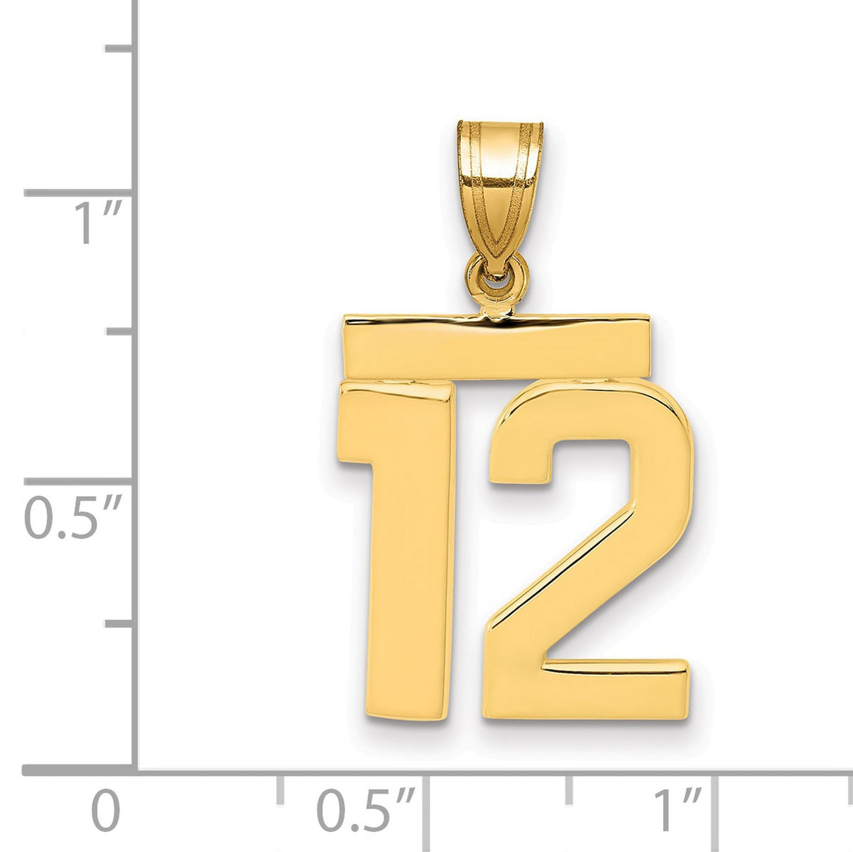 Medium Polished Number 12 Charm Pendant in Real 14k Yellow Gold