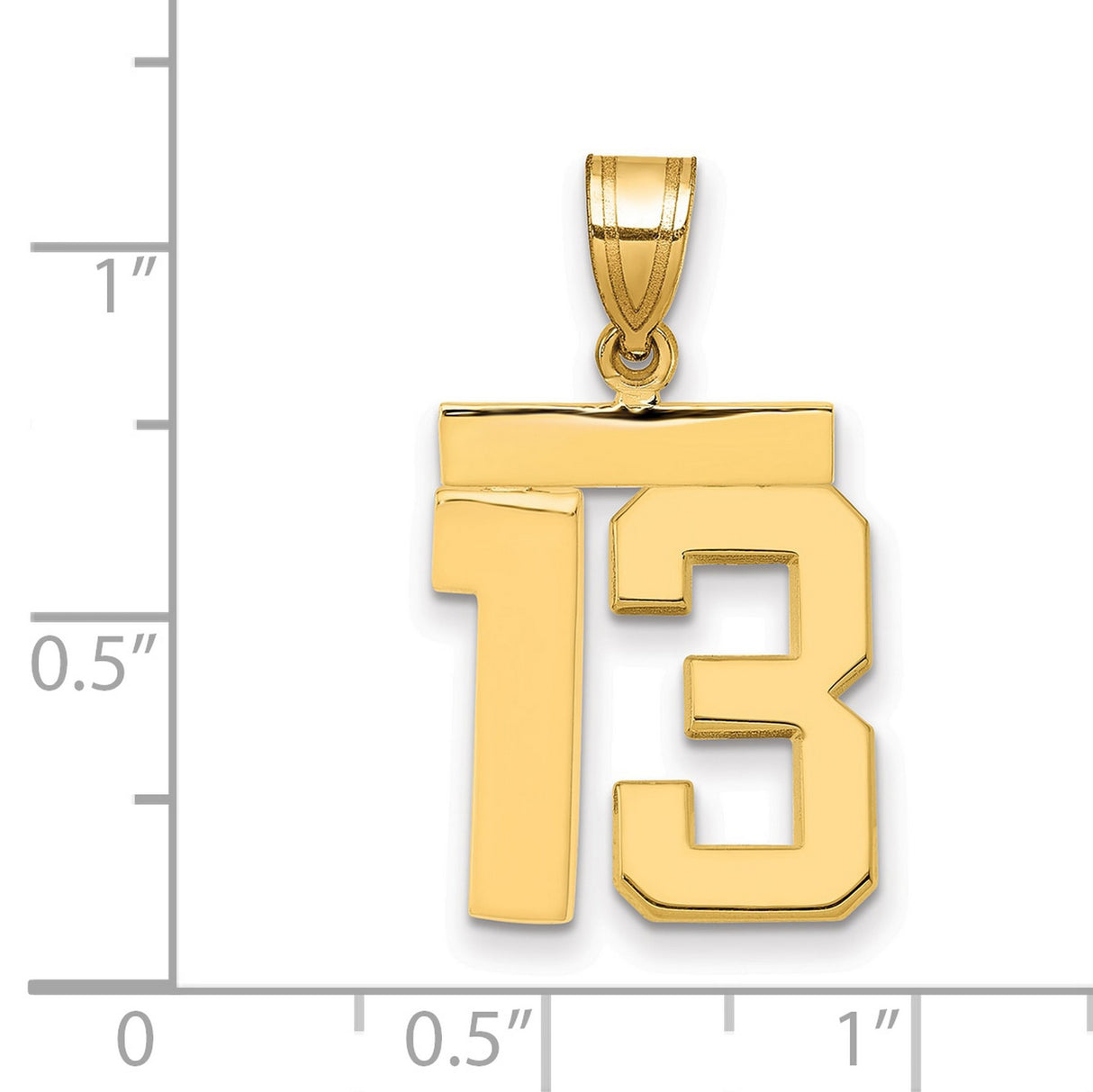 14k Yellow Gold Number 13 Pendant, Bold Block Numerals, Sports Hip Hop Style for Men or Unisex