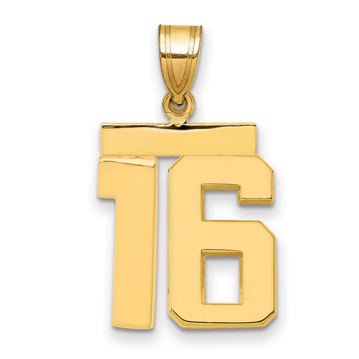 Medium Polished Number 16 Charm Pendant in Real 14k Yellow Gold