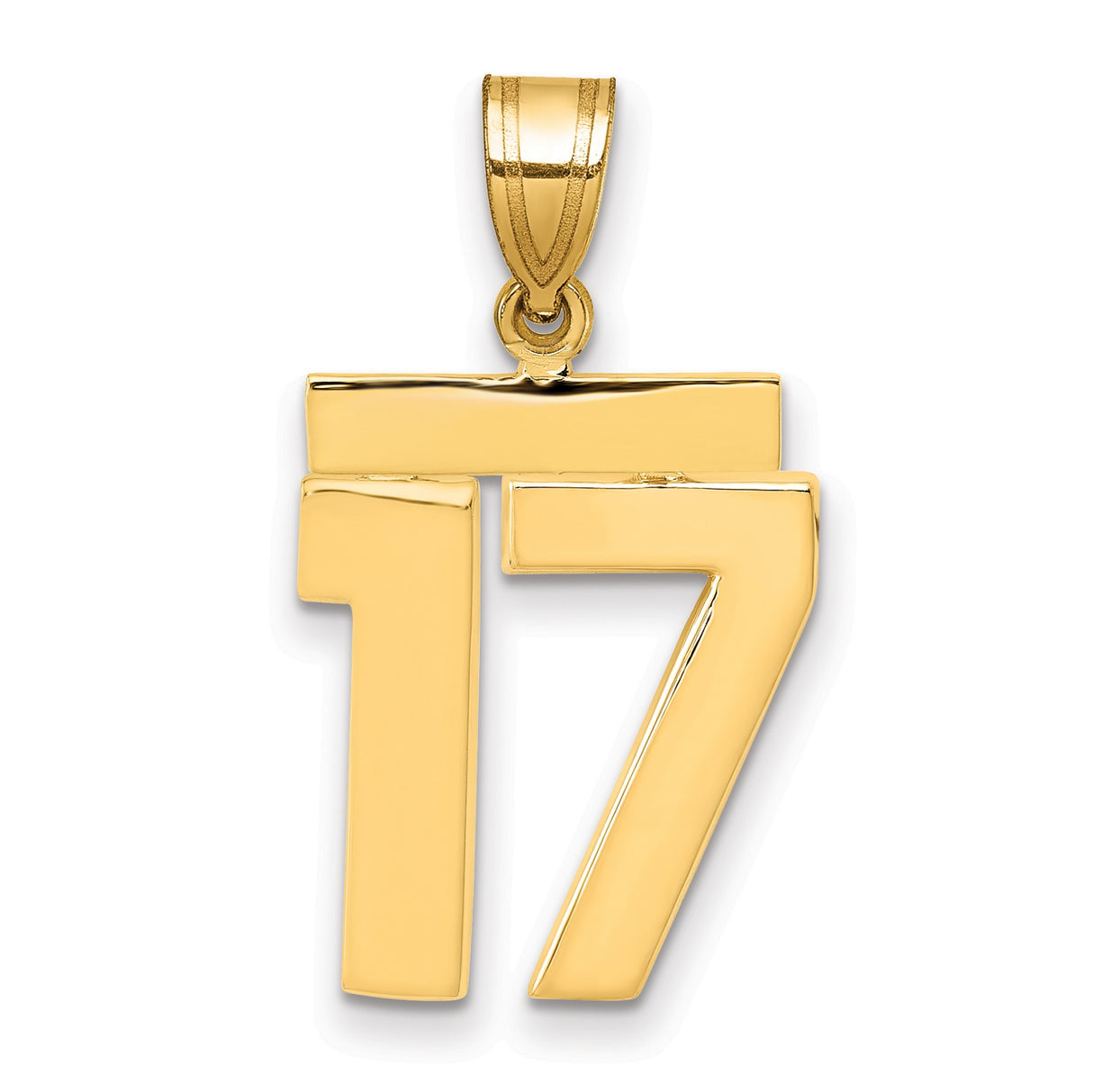 Medium Polished Number 17 Charm Pendant in Real 14k Yellow Gold