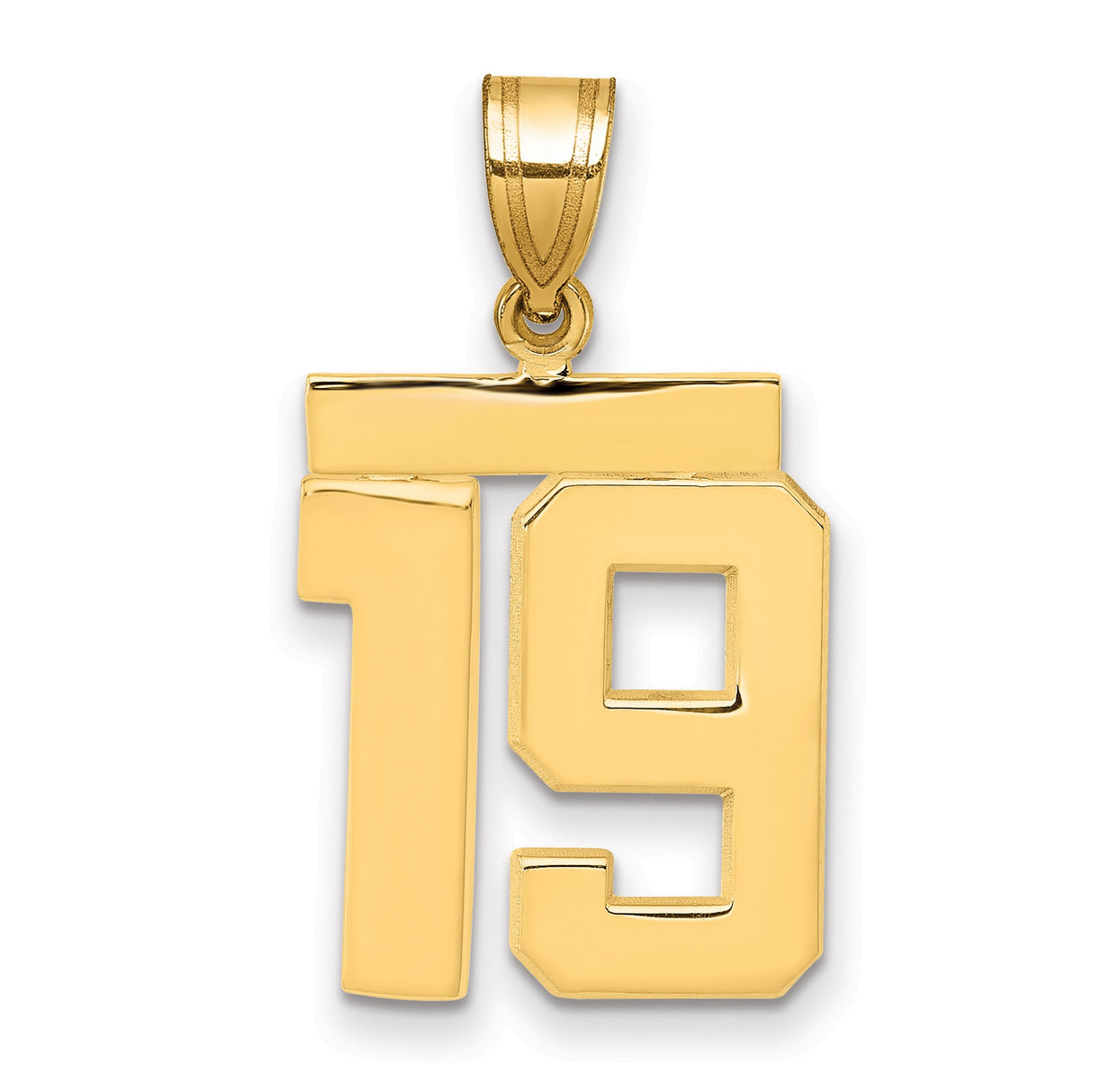 14k Yellow Gold Number 19 Pendant, Block Style Sports Charm, Unisex Jersey-Inspired Jewelry