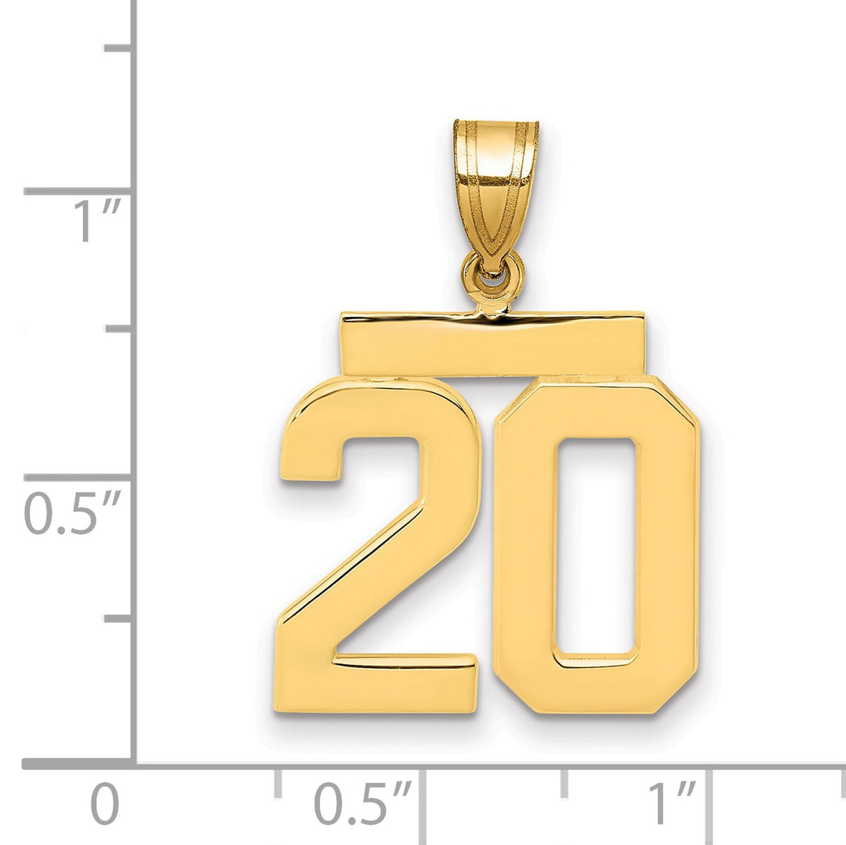 Medium Polished Number 20 Charm Pendant in Real 14k Yellow Gold