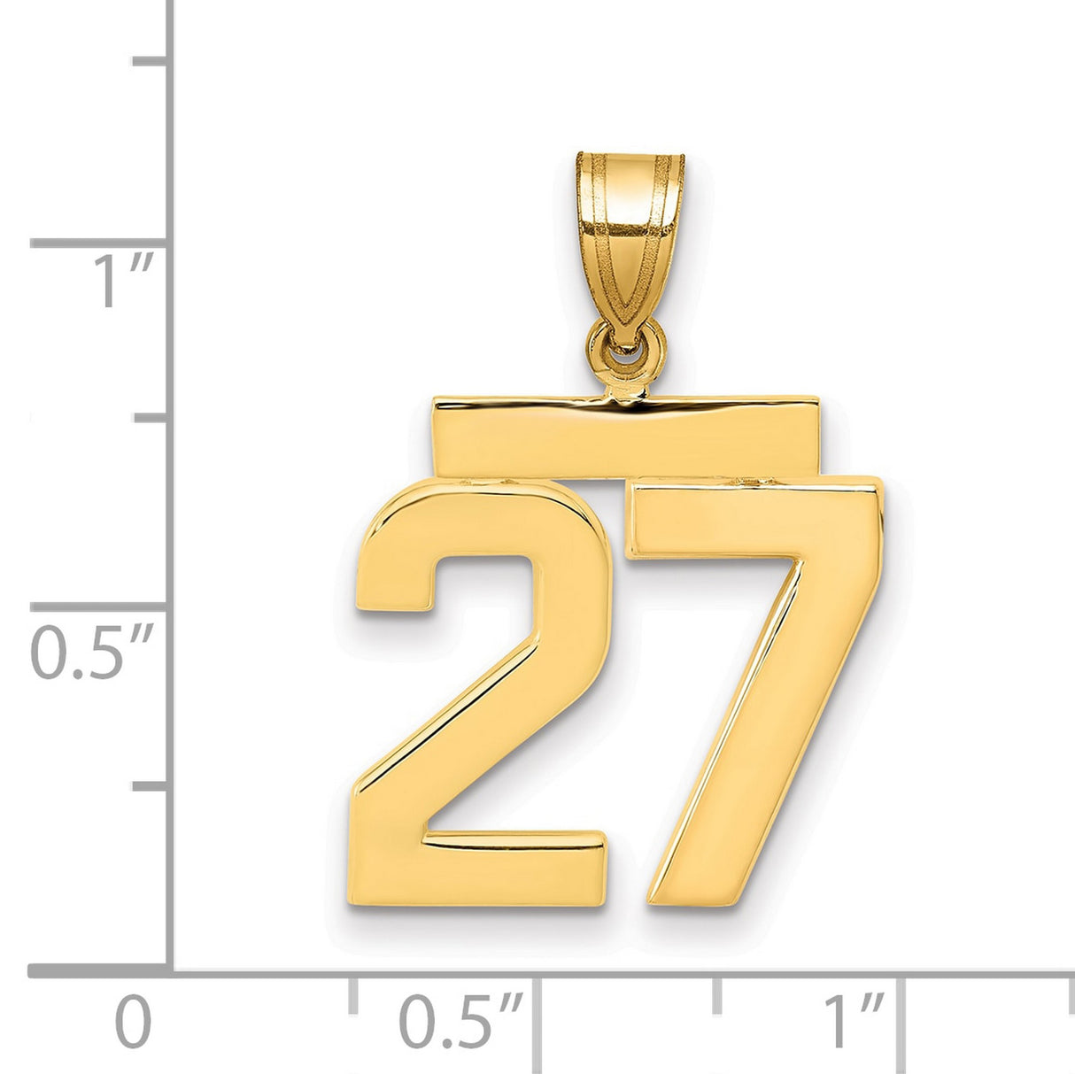 Medium Polished Number 27 Charm Pendant in Real 14k Yellow Gold