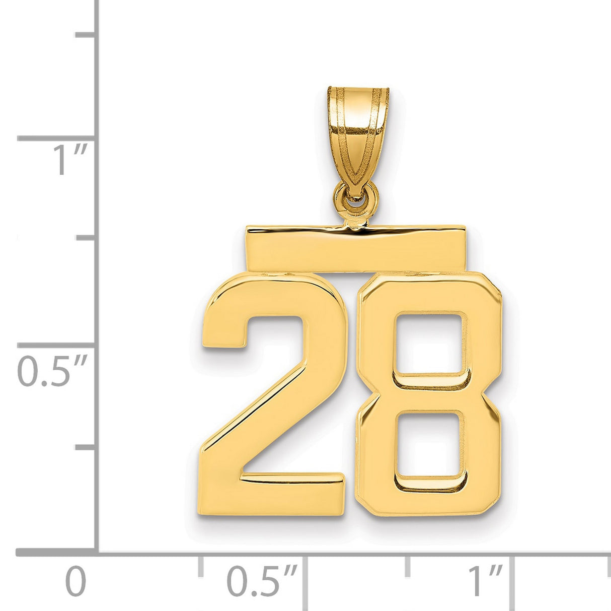 Medium Polished Number 28 Charm Pendant in Real 14k Yellow Gold