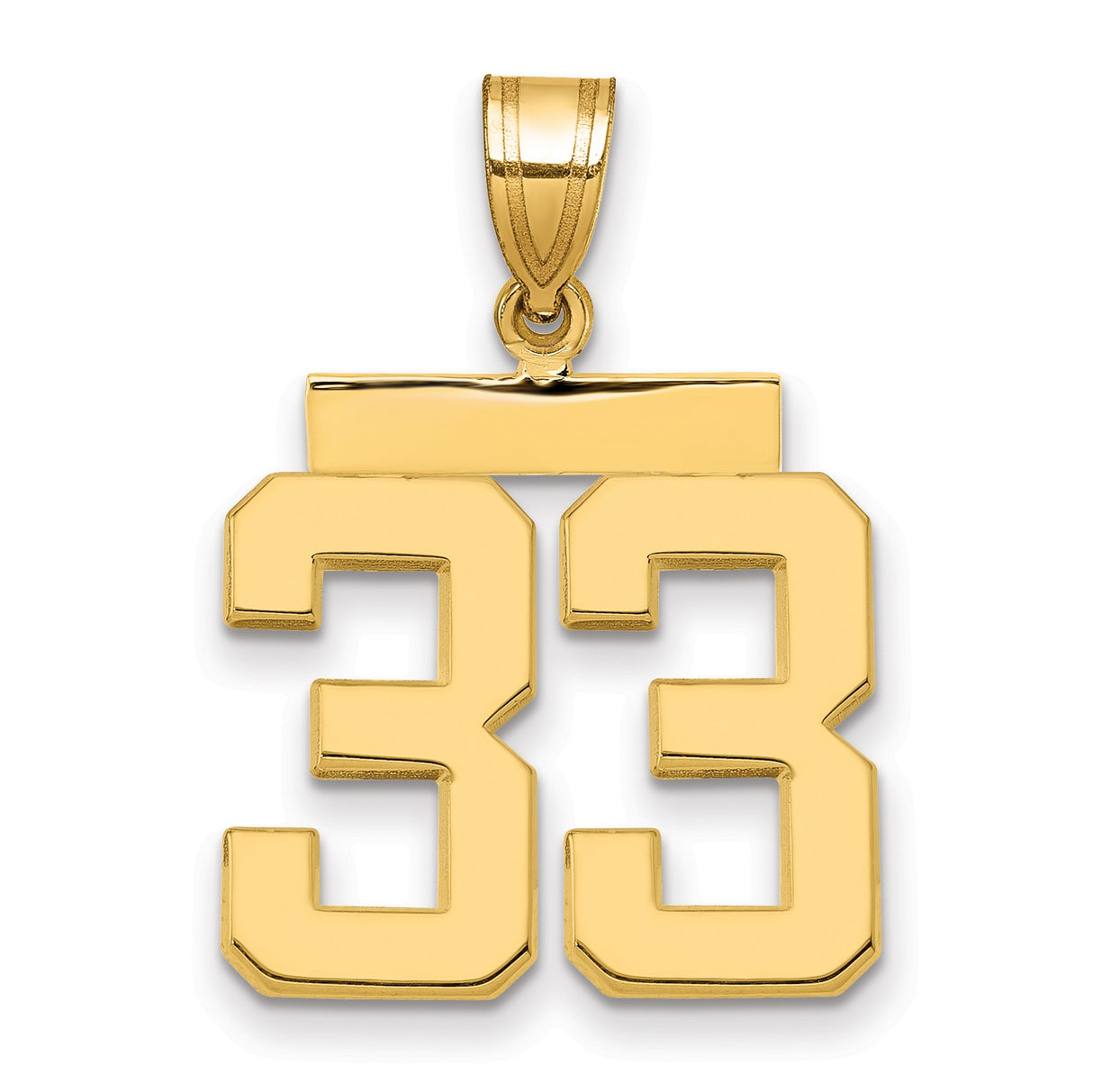 14k Yellow Gold Number 33 Pendant, Bold Block Design, Polished Sports Charm for Men or Unisex