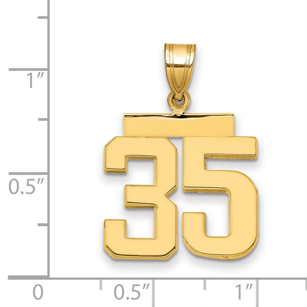 Medium Polished Number 35 Charm Pendant in Real 14k Yellow Gold
