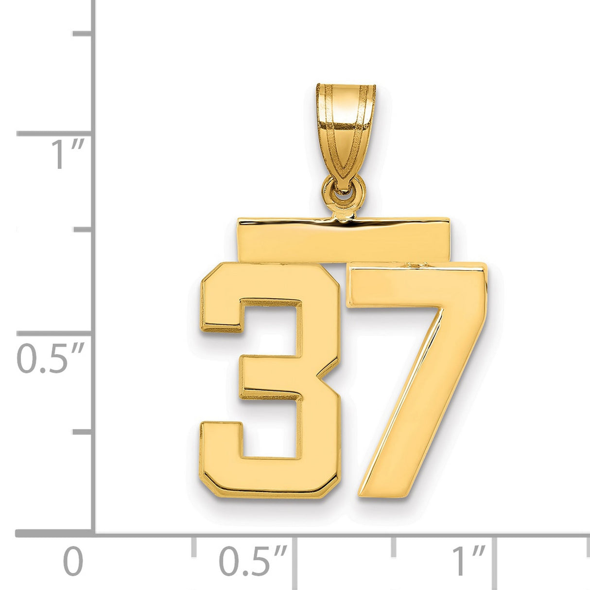 Medium Polished Number 37 Charm Pendant in Real 14k Yellow Gold