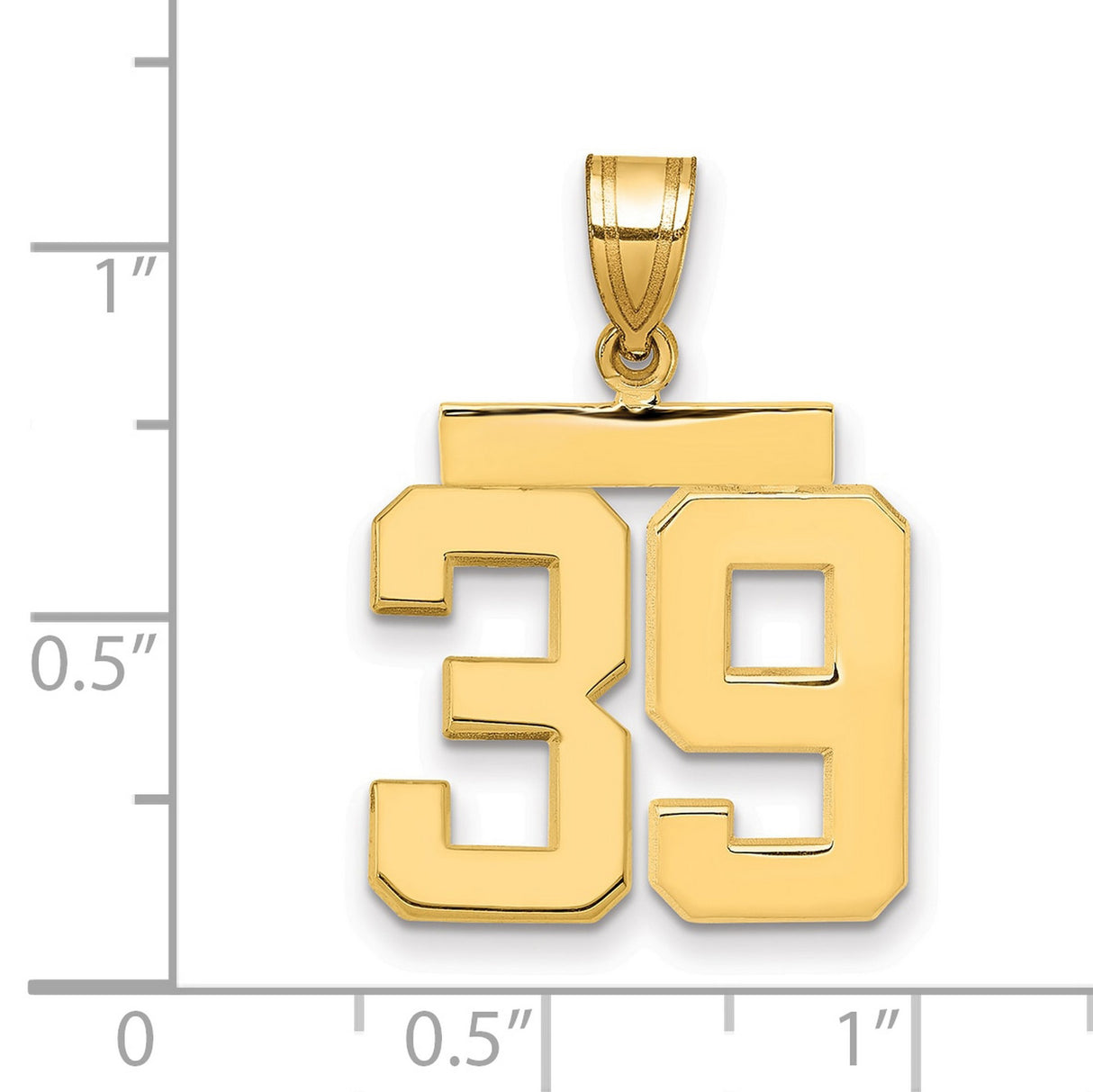 Medium Polished Number 39 Charm Pendant in Real 14k Yellow Gold