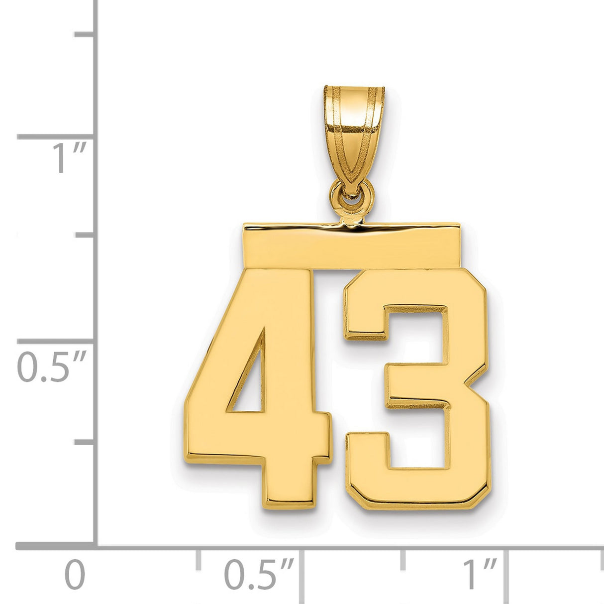 Medium Polished Number 43 Charm Pendant in Real 14k Yellow Gold