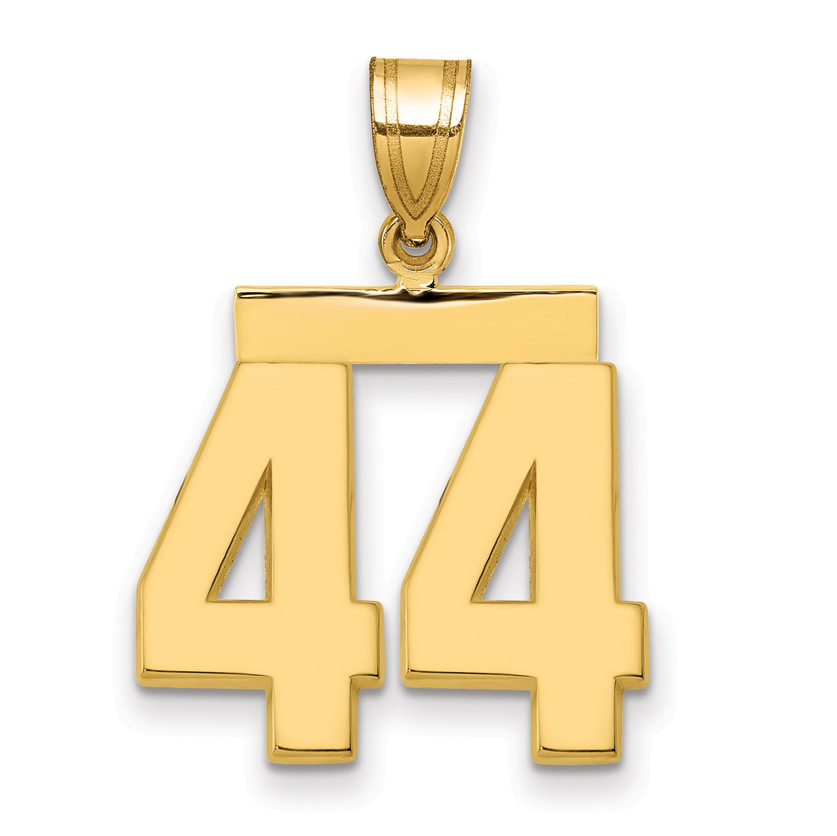 14k Yellow Gold Number 44 Pendant, Bold Block Numerals, Polished Sports Charm, Unisex