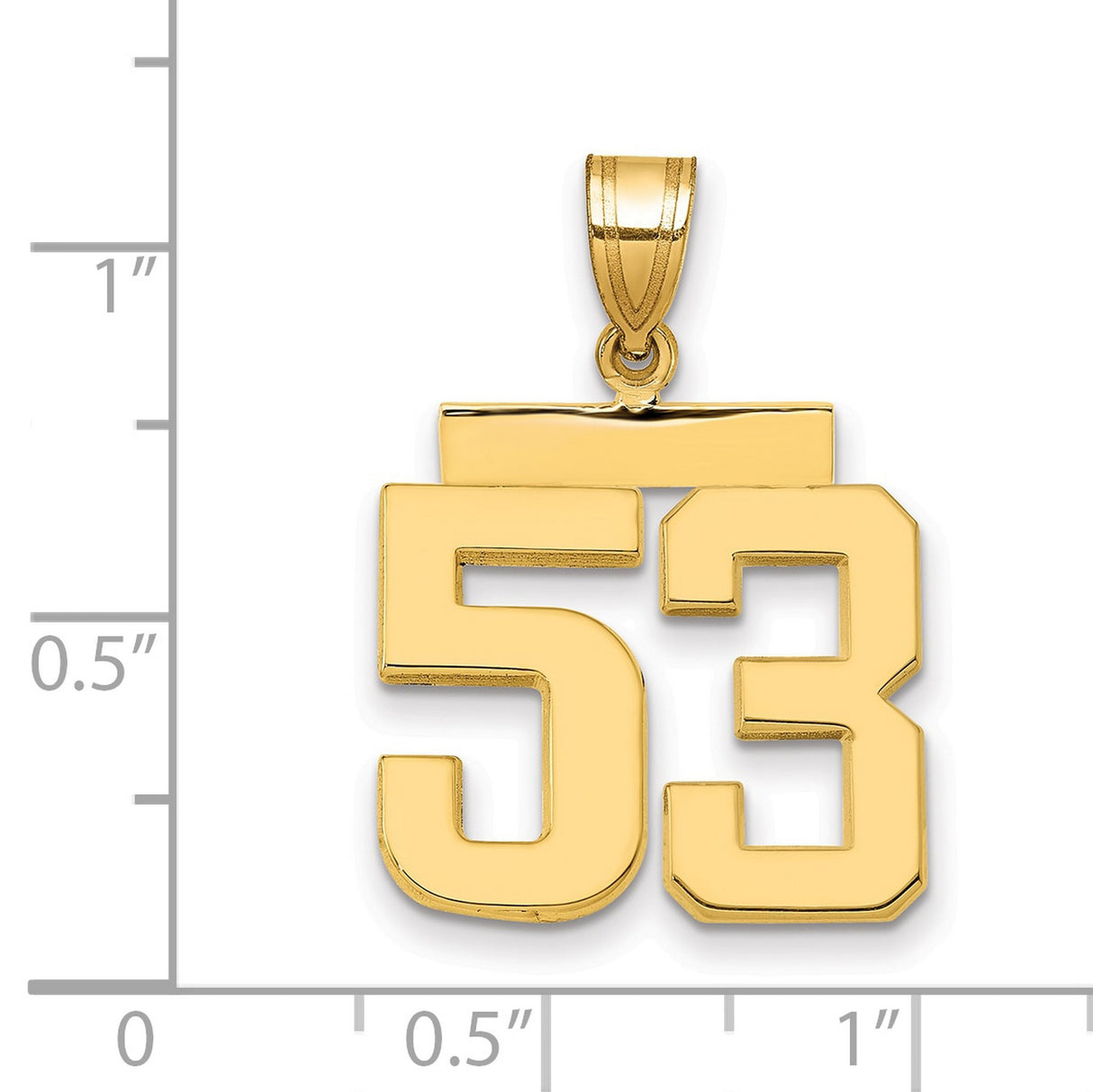 14k Yellow Gold Number 53 Pendant, Bold Block Numerals, Unisex Sports Charm