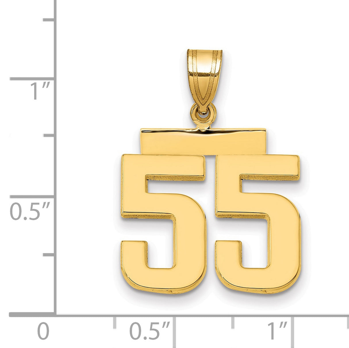14k Yellow Gold Number 55 Pendant, Bold Polished Athletic Charm for Men or Unisex