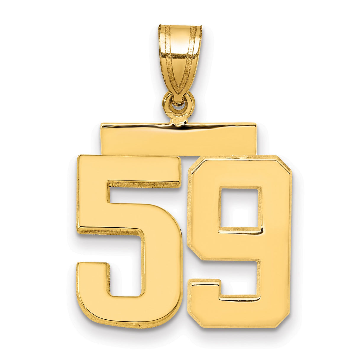 Medium Polished Number 59 Charm Pendant in Real 14k Yellow Gold