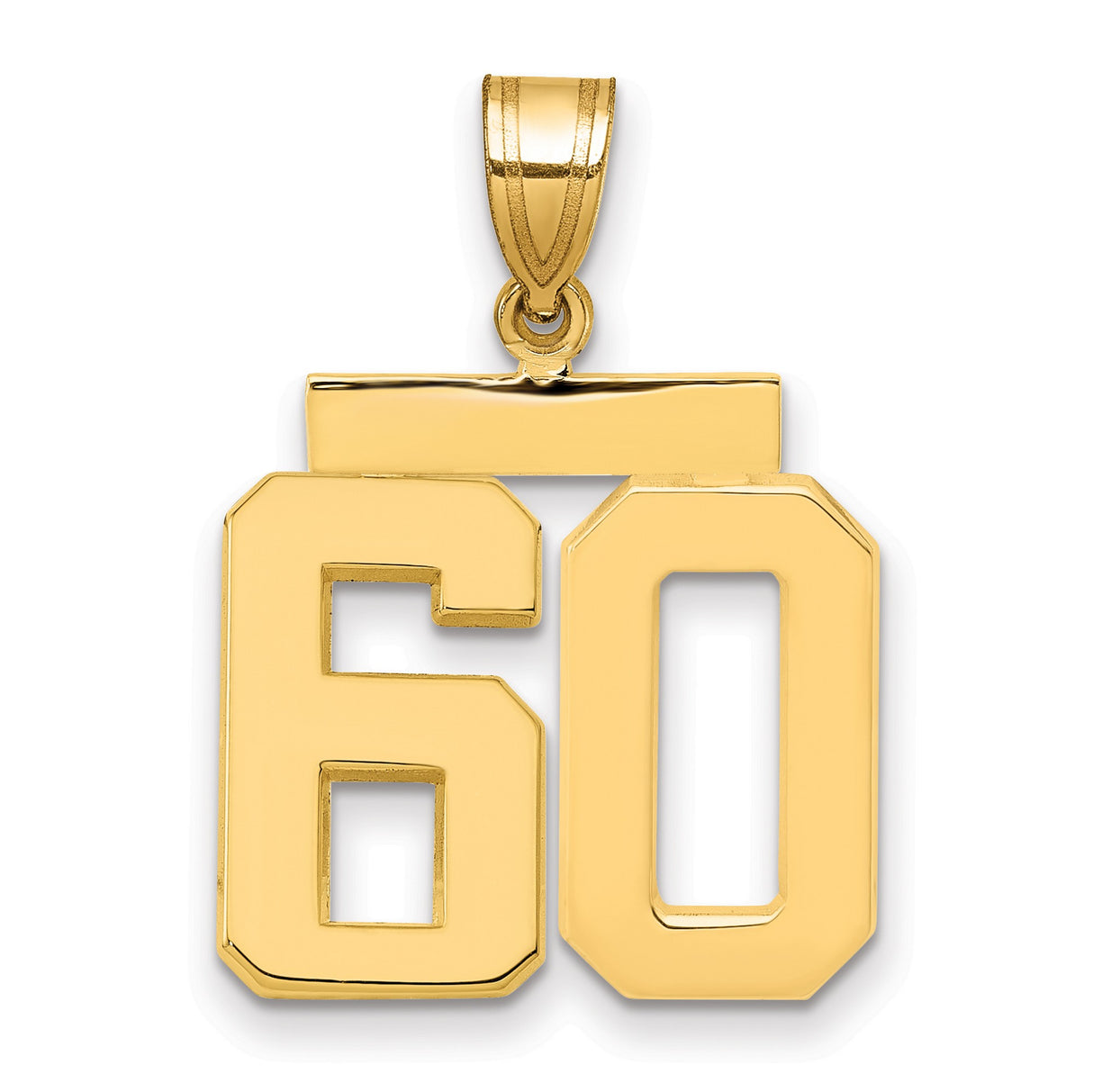 Medium Polished Number 60 Charm Pendant in Real 14k Yellow Gold