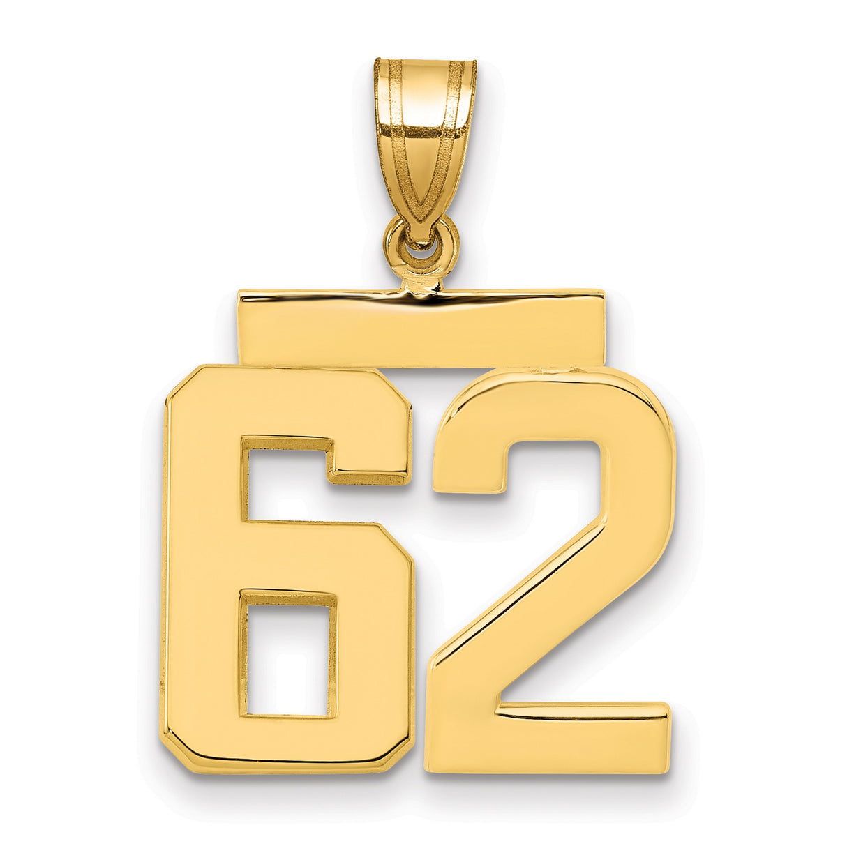 Medium Polished Number 62 Charm Pendant in Real 14k Yellow Gold