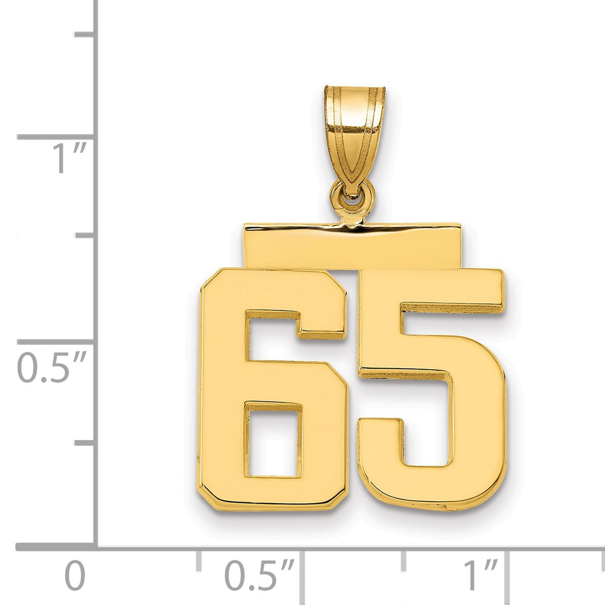 14k Yellow Gold Number 65 Pendant, Block Style Commemorative Charm for Men or Unisex Wear