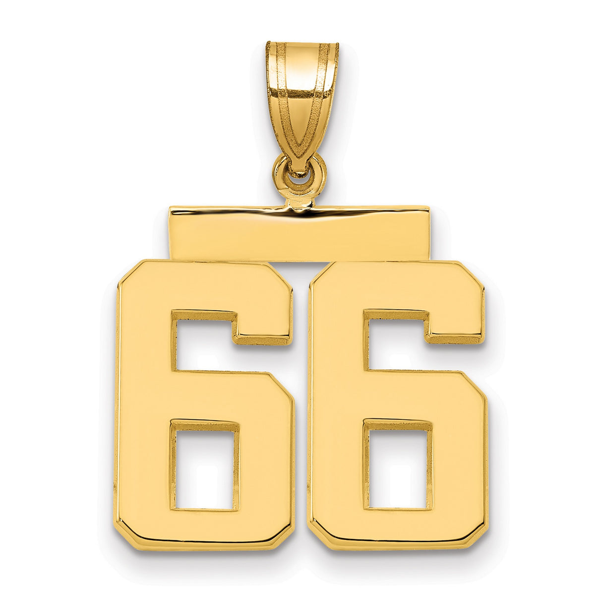 Medium Polished Number 66 Charm Pendant in Real 14k Yellow Gold