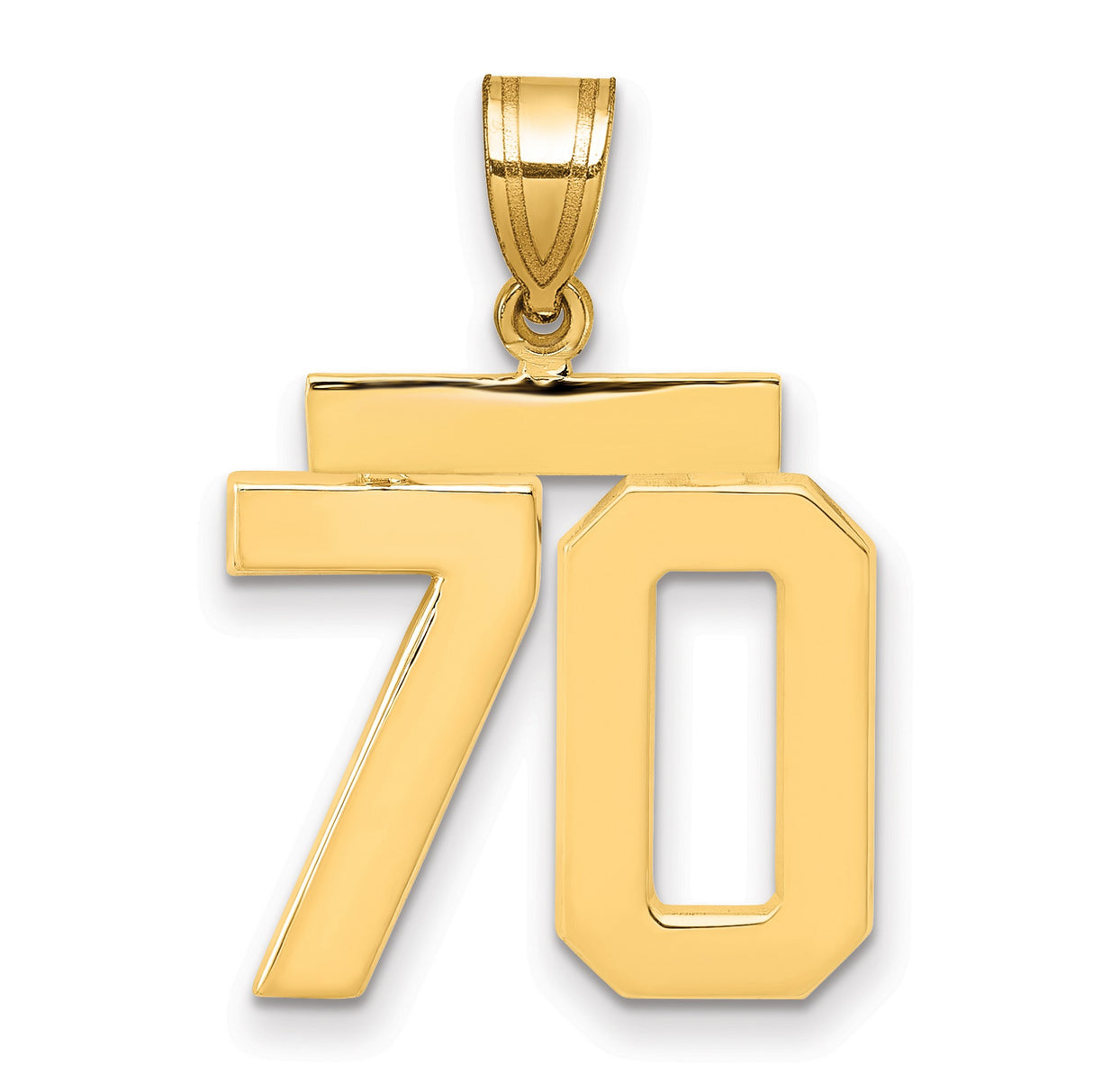 Medium Polished Number 70 Charm Pendant in Real 14k Yellow Gold